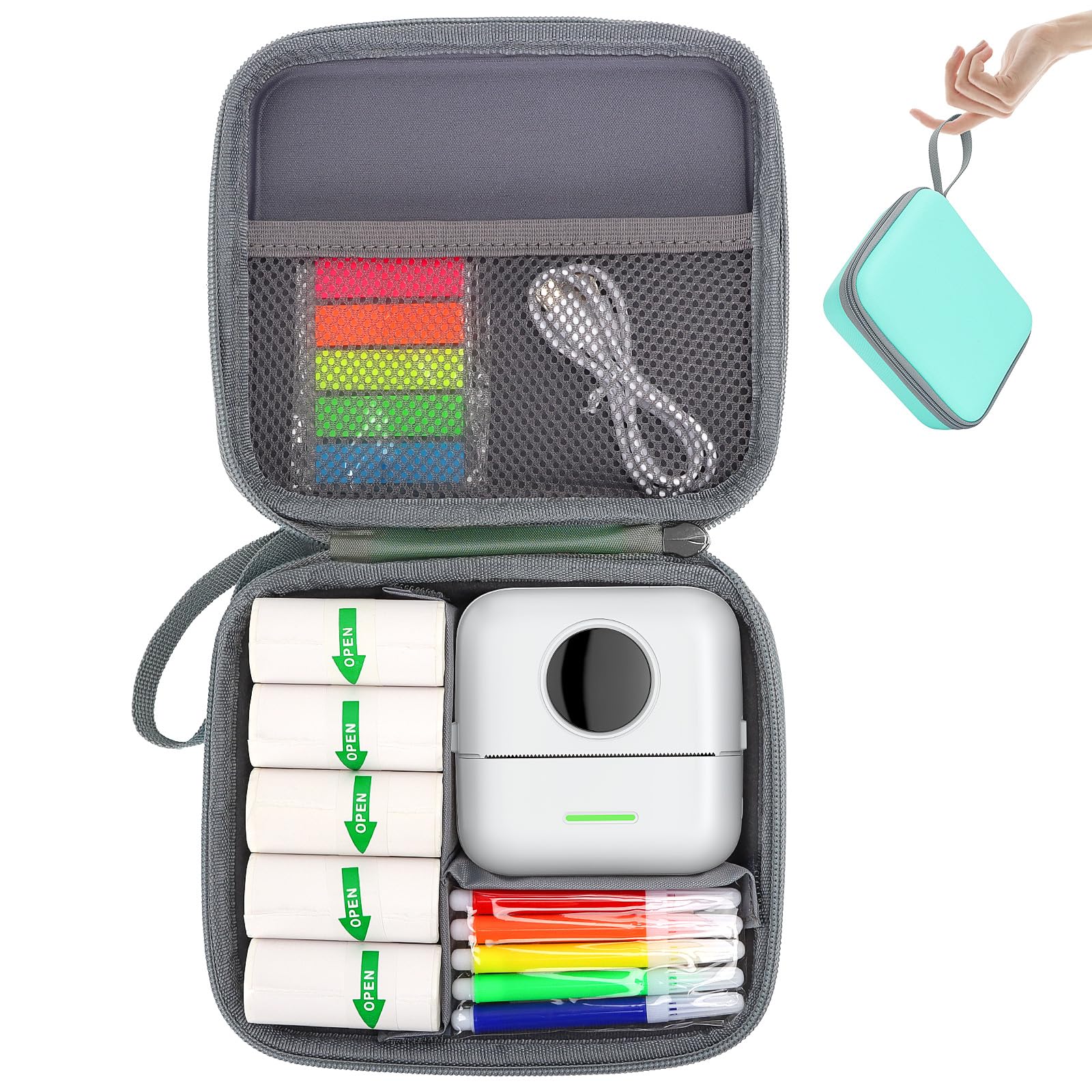 HBCX Mini Printer Hard Protective Case - Portable High-Capacity Travel Carrying Box for Thermal Inkless Sticker Photo Printer, Label Maker & Instant Print Camera (Green) - Perfect for Home, Office & Travel Use