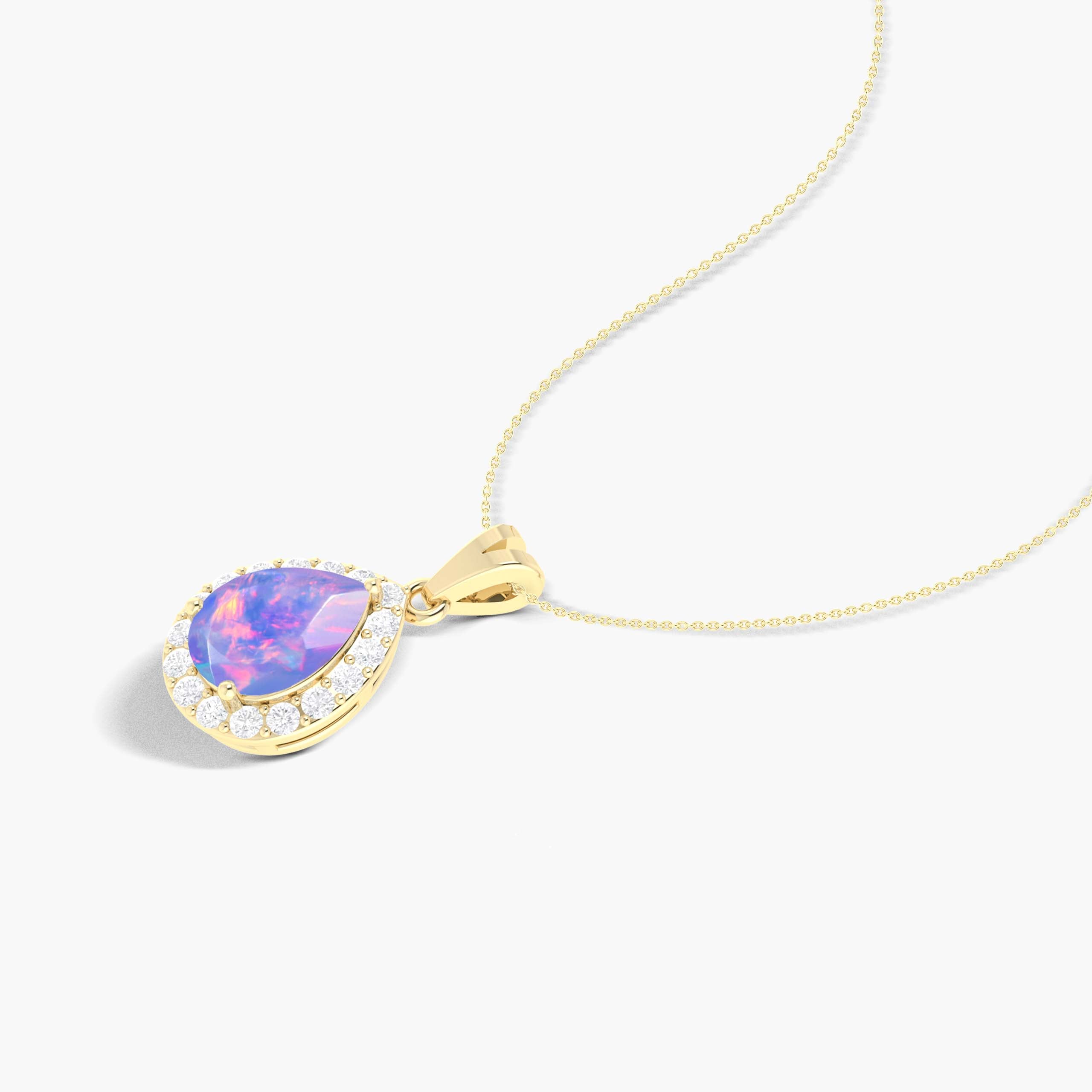 Natural Lavender Opal & White Zircon Halo Pendant Necklace - Elegant Dainty Chain Jewelry for Women, Perfect for Weddings, Date Nights & Special Occasions