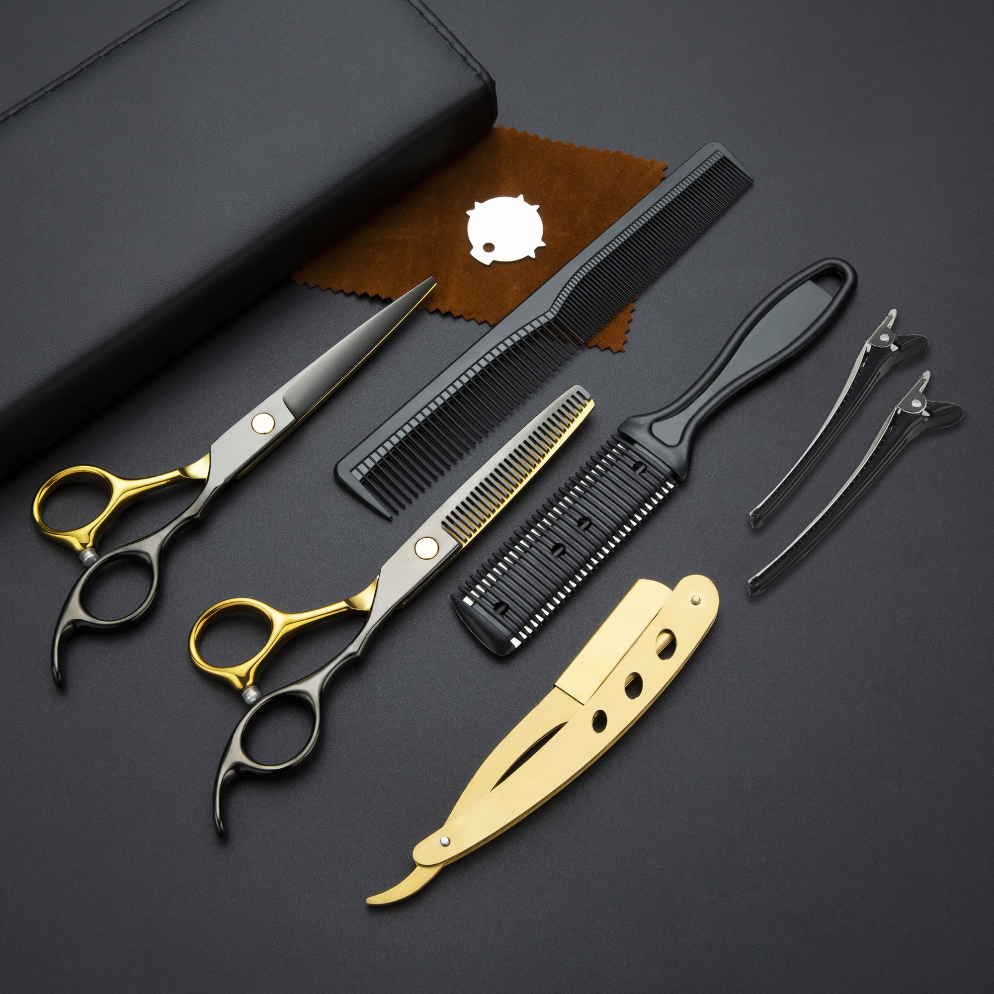 Professional Black Gold Hair Cutting Scissors - Stainless Steel Barber & Thinning Shears for Salon & Home Use | Precision Styling, Haircutting & Trimming Tools | Perfect for Hairstylists, Barbers & DIY Haircuts