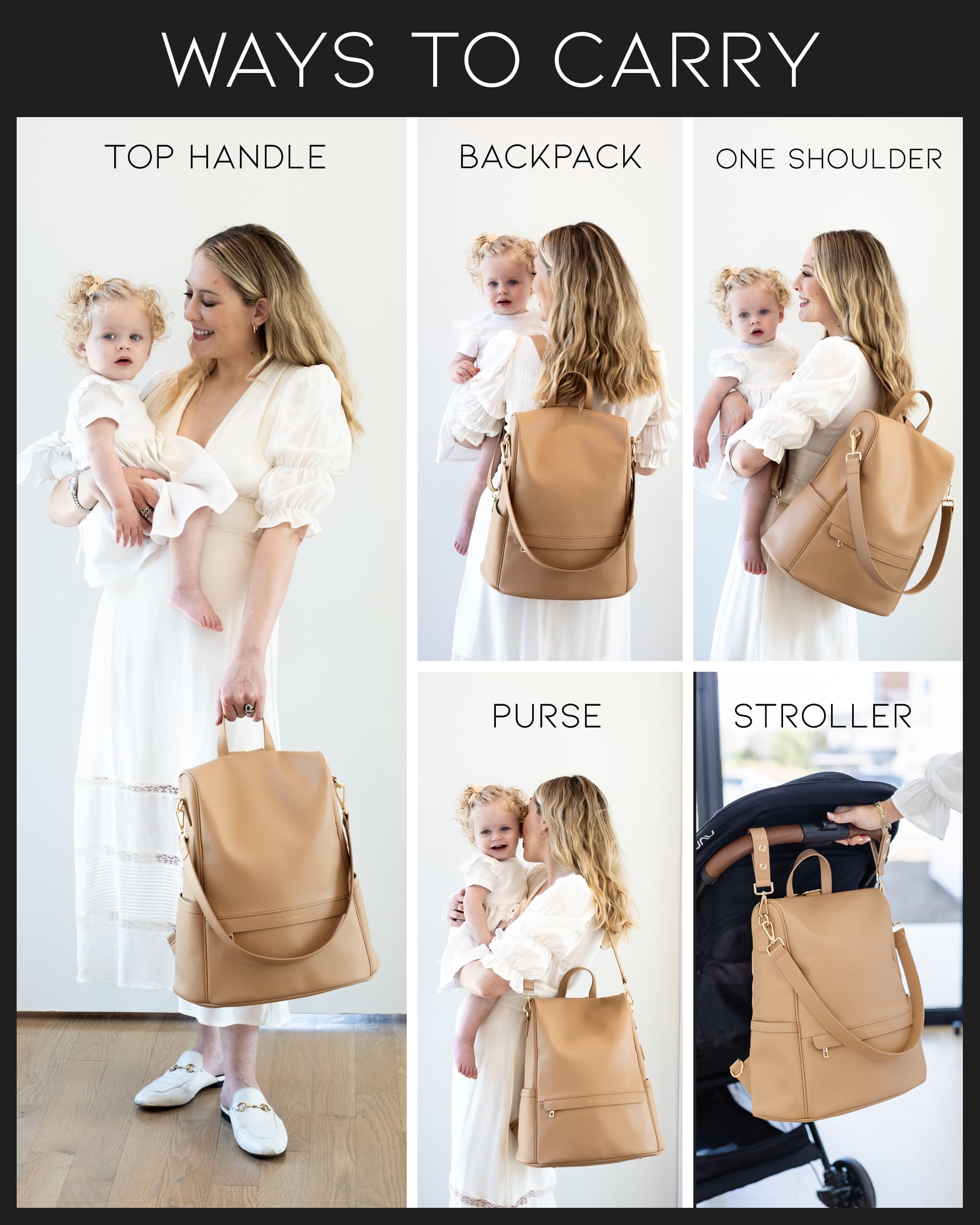 Premium Leather Diaper Bag Backpack with USB Charging Port, Insulated Bottle Pocket & Stroller Straps - Waterproof Baby Changing Bag with Removable Pad (Brown Mia) - Perfect for Travel, Outings & Parenting Essentials Organization