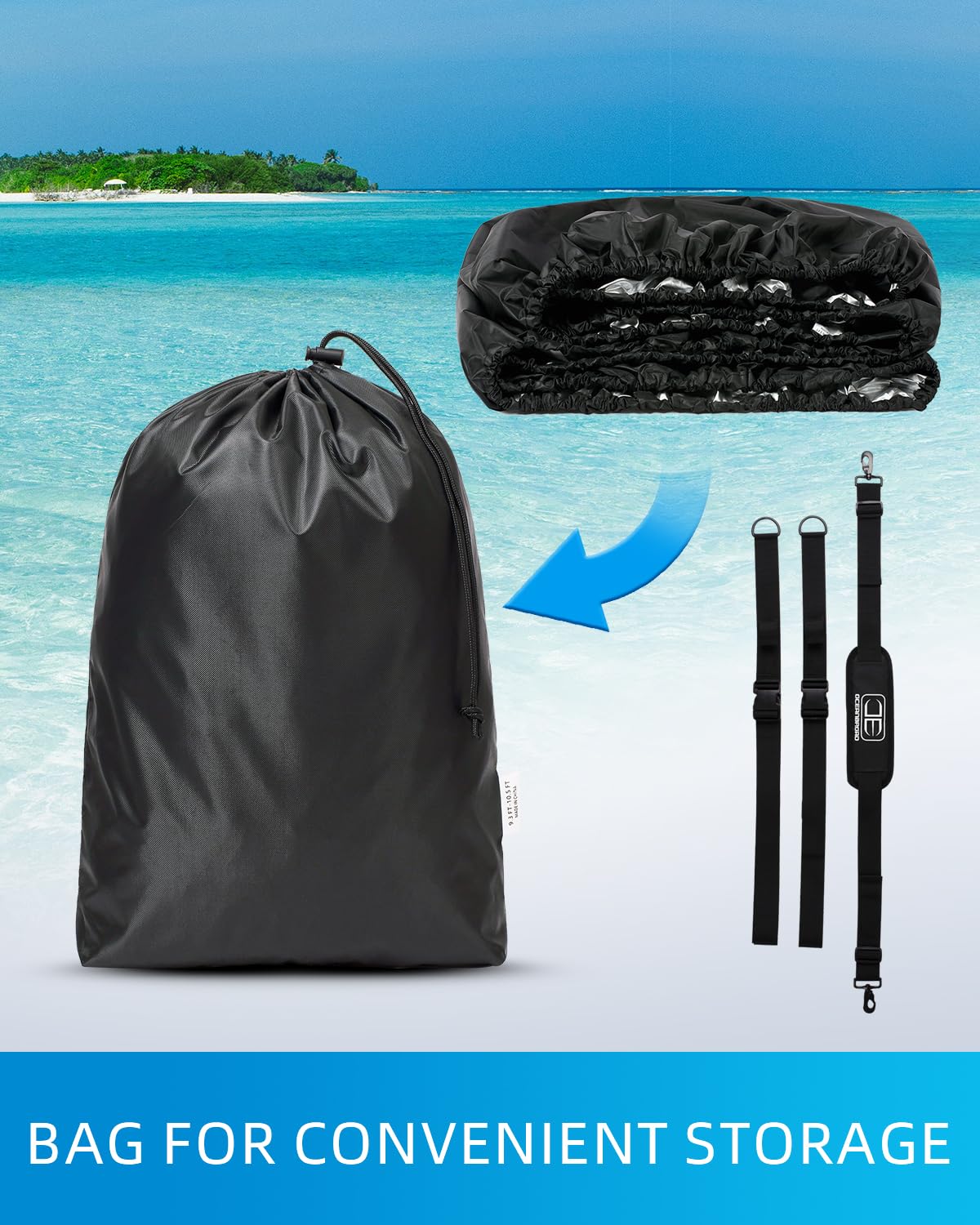OCEANBROAD 420D Waterproof UV-Resistant Kayak Cover for 9.3-15ft Canoes - Heavy Duty Outdoor/Indoor Storage Protection for Kayaks, Paddle Boards & Boats (Black) | Perfect for Garage, Dock & Travel Use