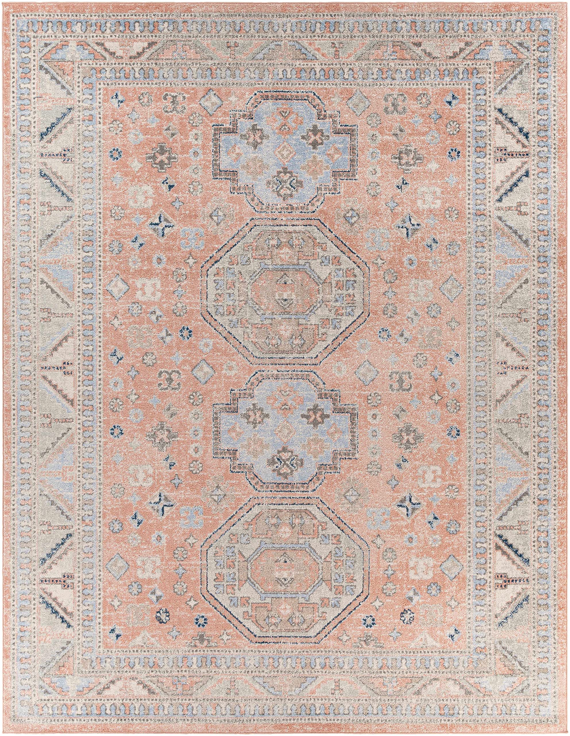 Hauteloom Mantador Traditional Area Rug for Living Room & Bedroom - Soft Gray, Beige, Blue - 6'7