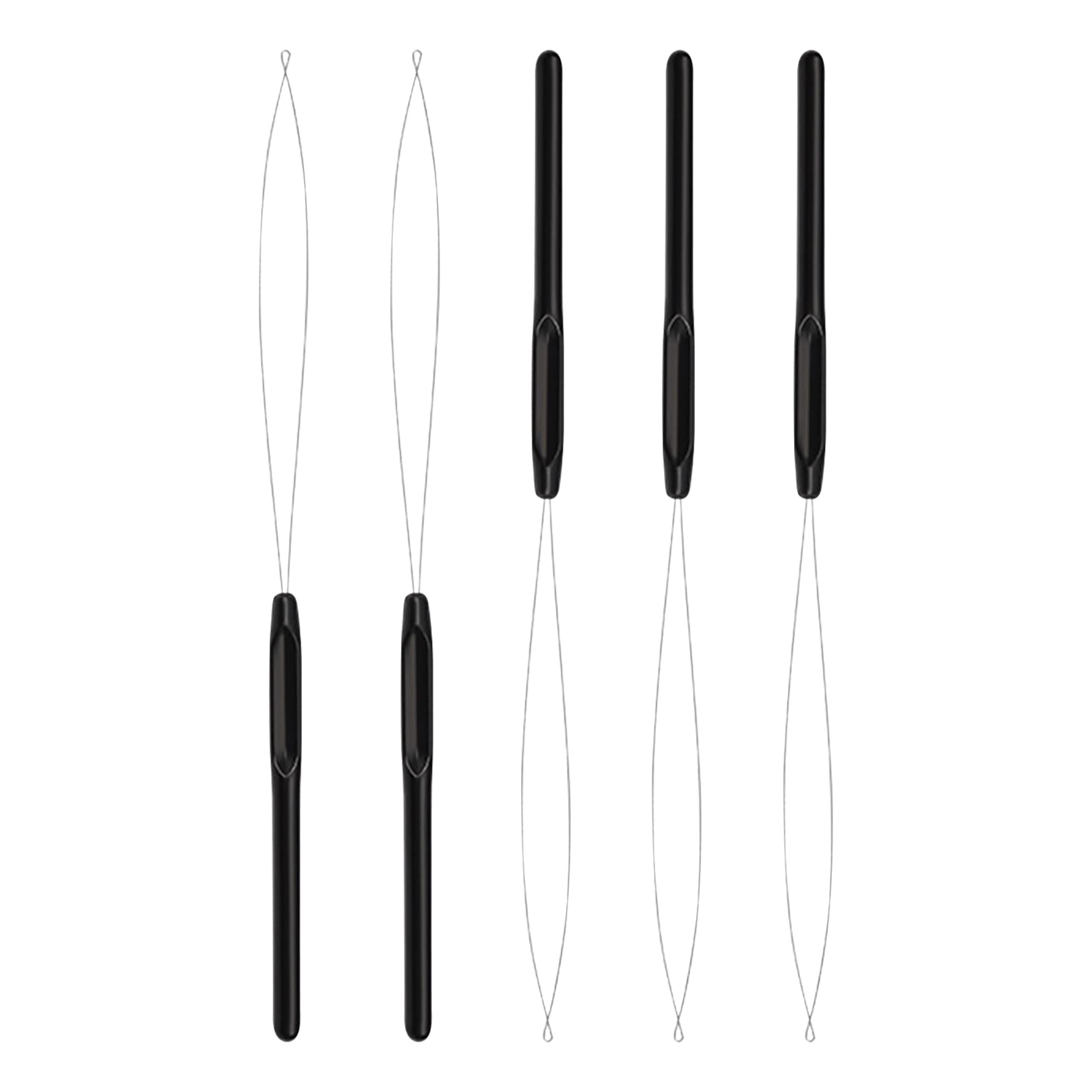 5pcs Hair Extension Loop Needle Threader Pulling Hook Tool with Beads - Professional Micro Links Hair Feather Extensions Kit for Styling & DIY Hair Accessories (Black) - Perfect for Salon, Home Use & Hair Styling Enthusiasts
