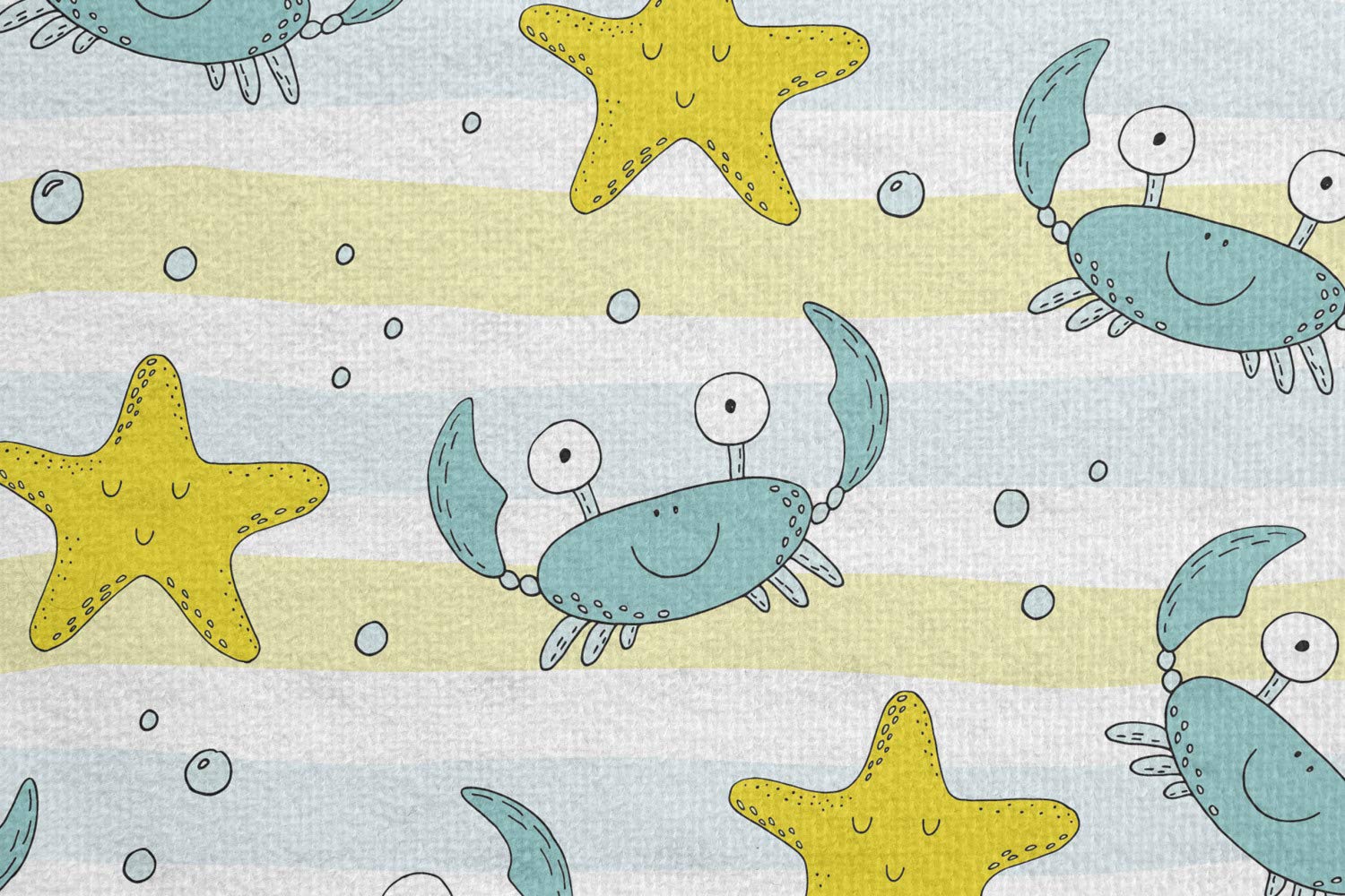 Ambesonne Non-Slip Yoga Mat Towel - Ocean Theme with Crabs, Starfish & Bubbles Design | 25