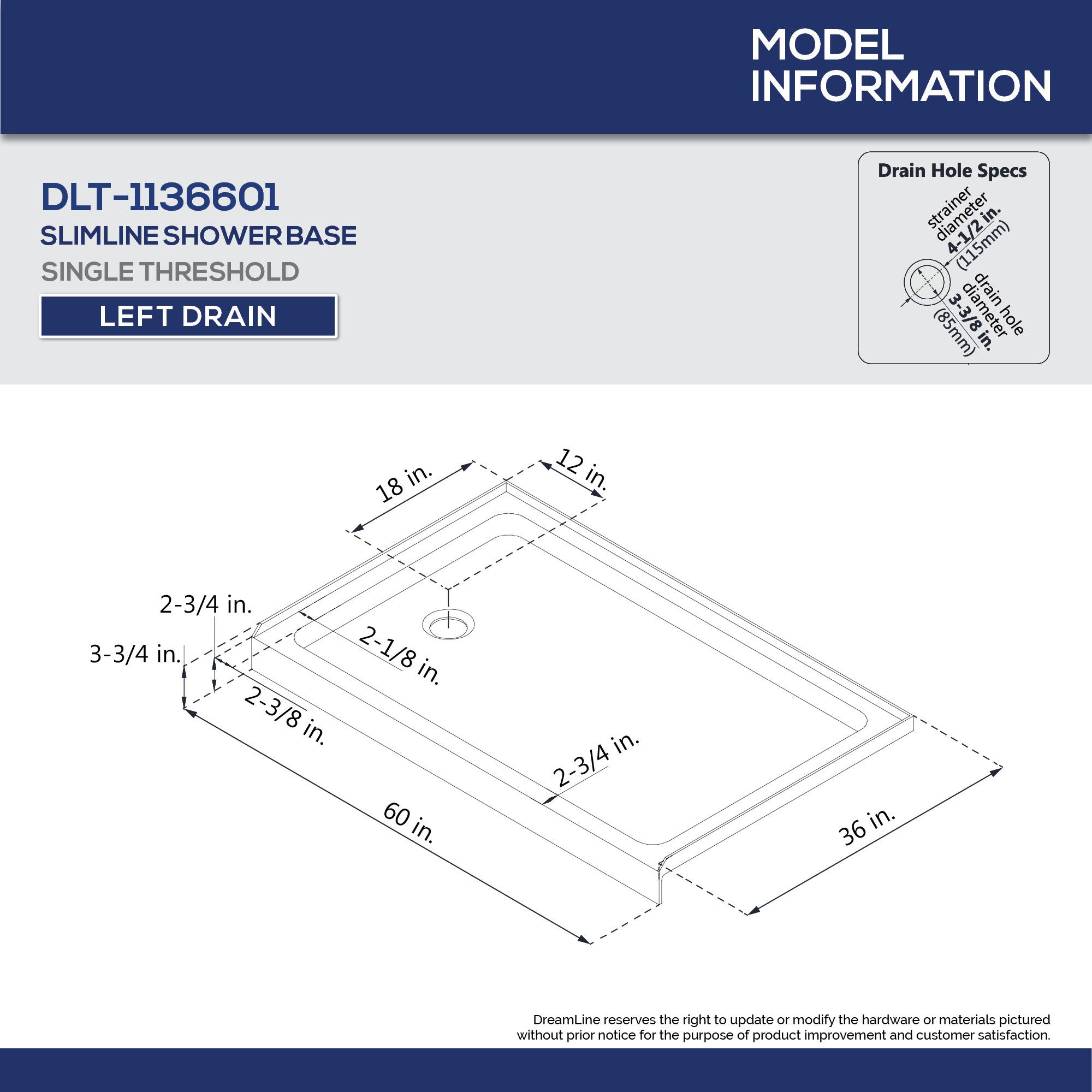 DreamLine Infinity Z 36x60x76.75 Inch Frameless Sliding Shower Door Kit - Clear Glass, Adjustable Drain Base & Backwalls (Left/Right/Center Drain) - Perfect for Modern Bathroom Renovations & Spa-Like Showers