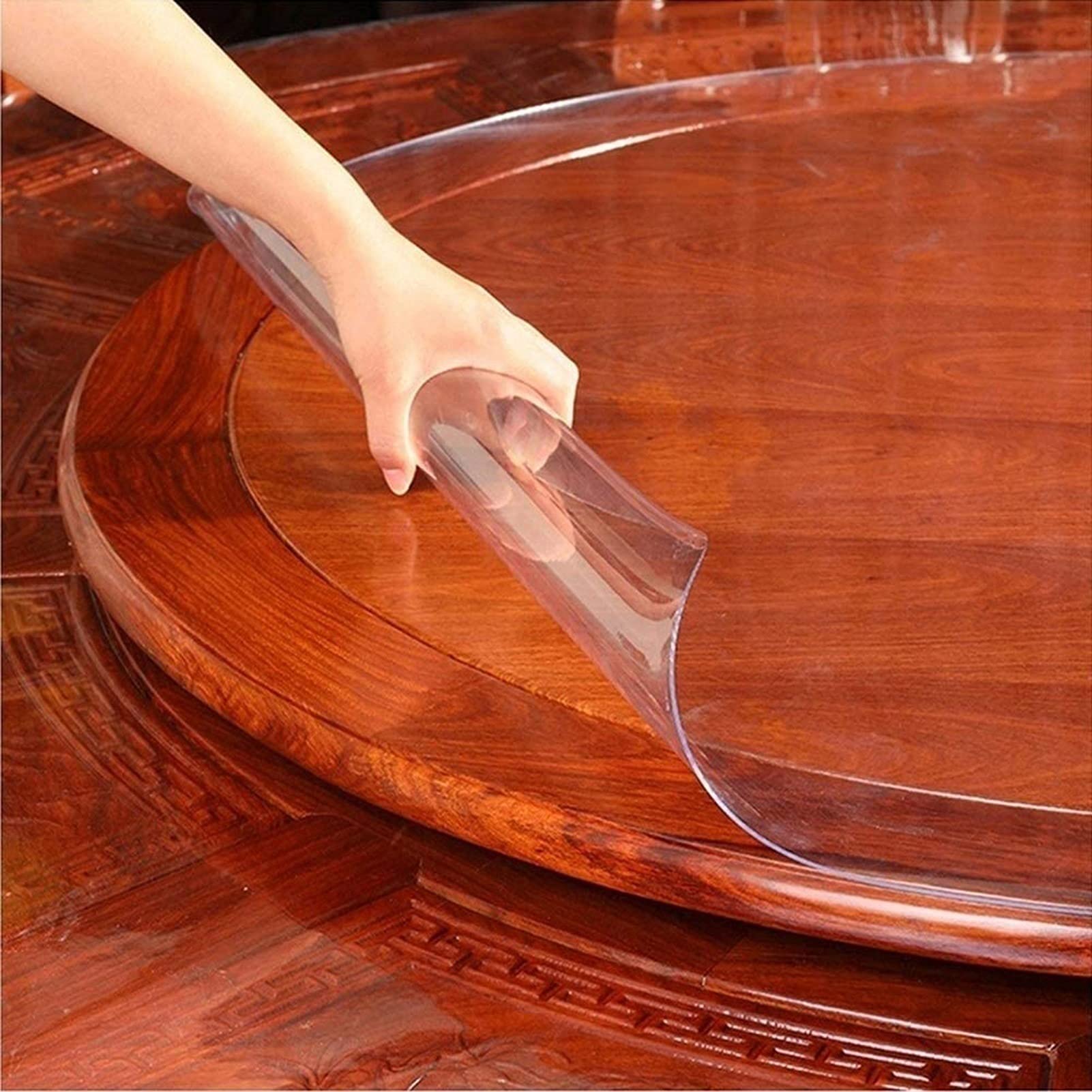 Clear PVC Plastic Table Cover - Waterproof & Wipeable Round Tablecloth Protector (2mm Thick, 90/110cm Custom Size) for Wooden Furniture, Glass Tables & Carpet Protection - Perfect for Dining, Parties & Home Decor