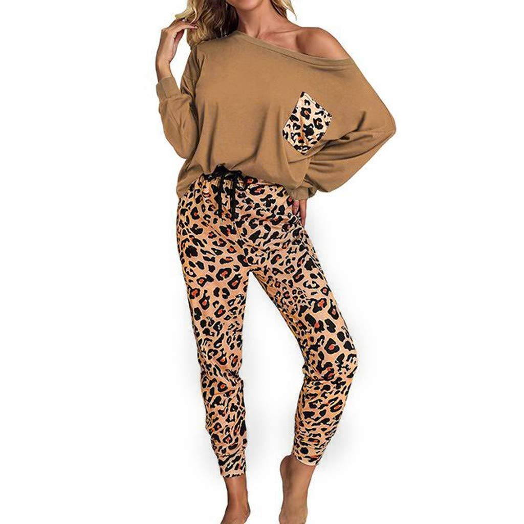 Women's Elegant Leopard Print Jumpsuit 2-Piece Set - Long Sleeve Casual Loungewear with Pockets | Perfect for Home Relaxation, Yoga & Weekend Outfits