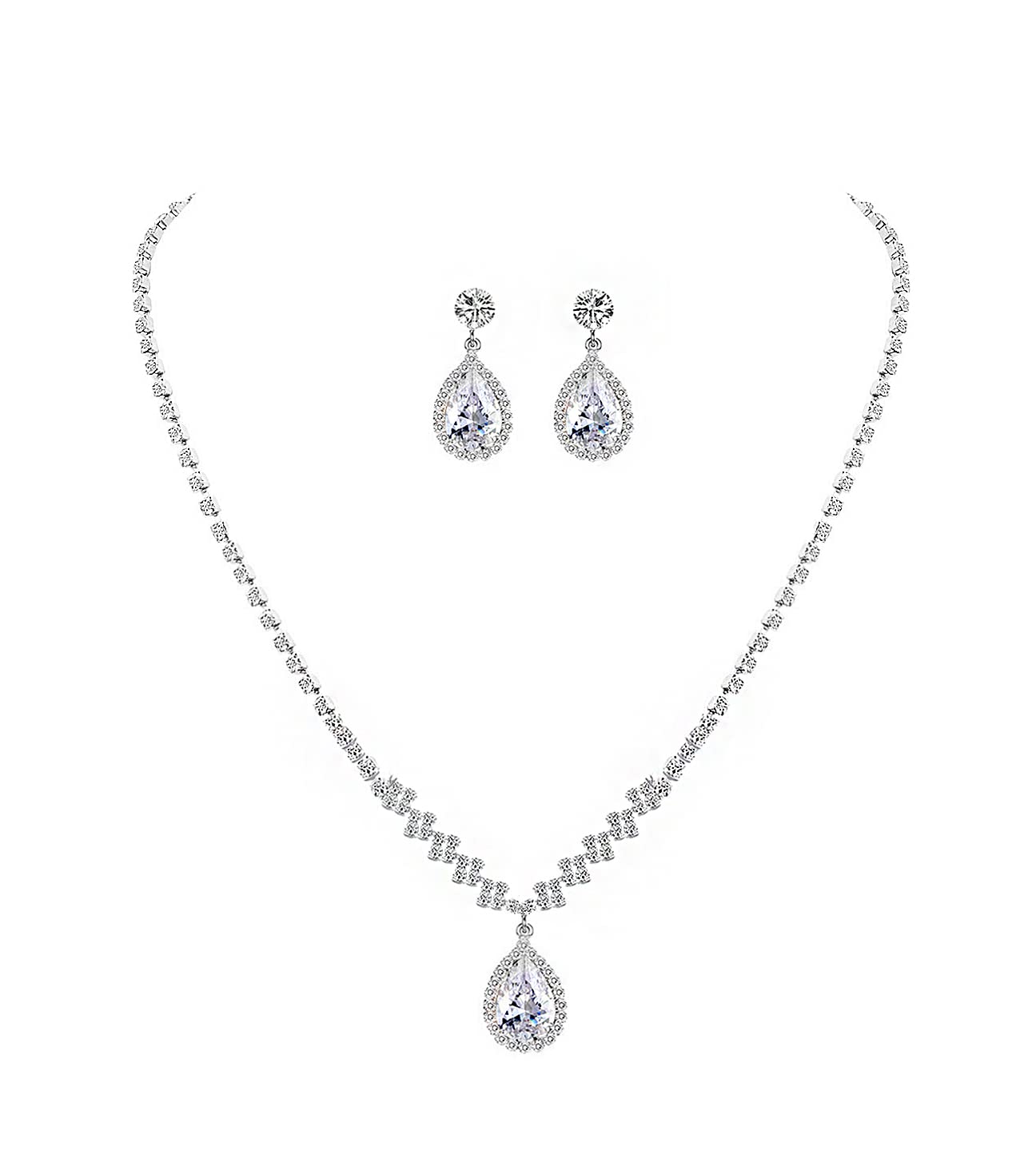 UDYLGOON Rhinestone Crystal Bridal Jewelry Set - Earrings & Necklace for Bride & Bridesmaids | Wedding, Prom, Evening Gown Accessories