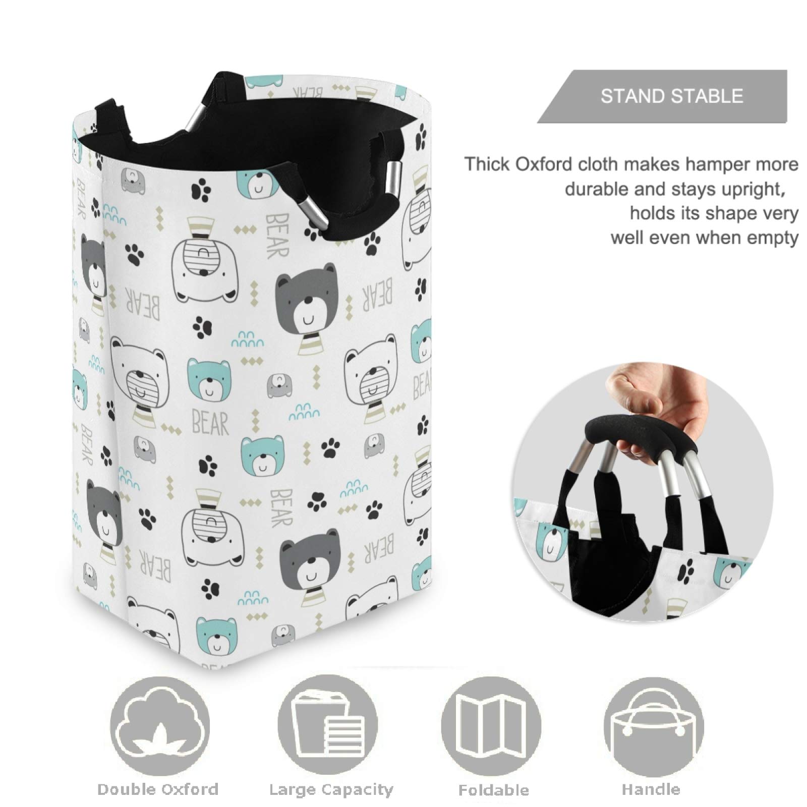 Visesunny Bear Footprint Large Capacity Laundry Hamper - Water-Resistant Oxford Cloth Storage Basket for Bedroom, Bathroom, Dorm & Kids Room - Perfect for Organizing Clothes, Toys and Home Essentials