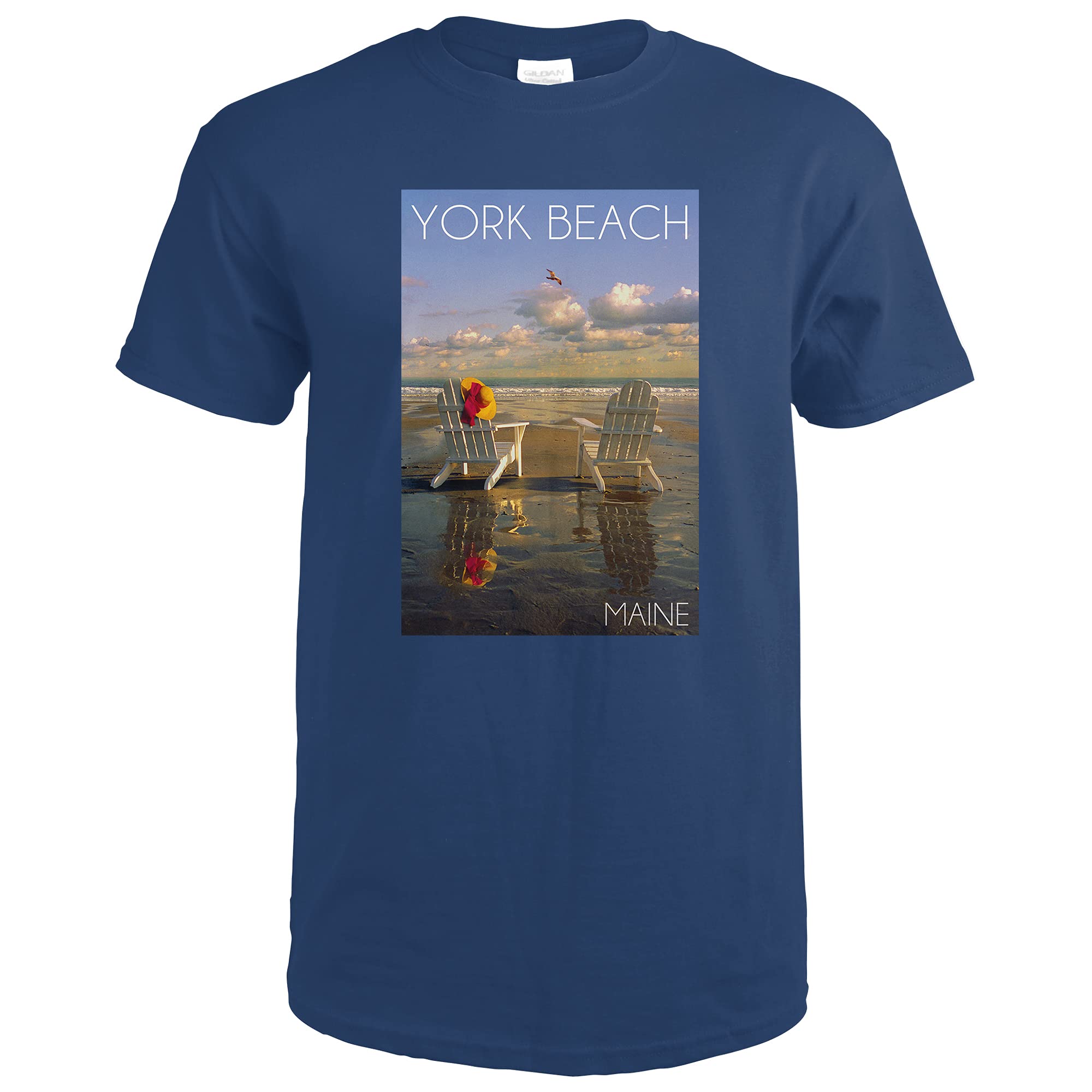 York Beach Maine Adirondack Chairs & Beach 54092 Navy Blue T-Shirt XX-Large - Comfortable Casual Wear for Summer Vacation & Coastal Outings