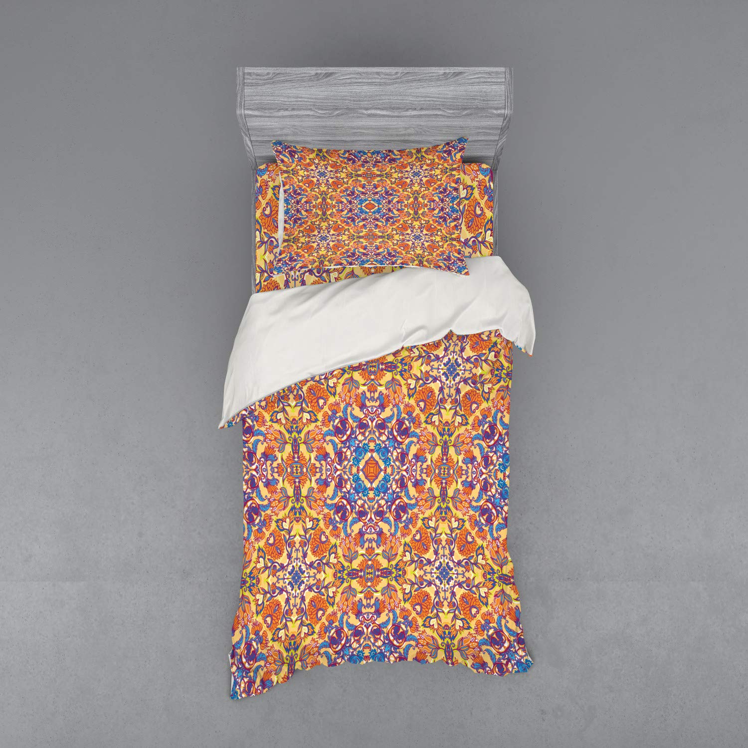Ambesonne Mandala Bedding Set - Floral Bohemian Duvet Cover with Symmetrical Eastern Design | 3-Piece Set Includes Sham & Fitted Sheet | Twin XL Size Multicolor Cotton | Perfect for Boho Bedroom Decor & Meditation Spaces