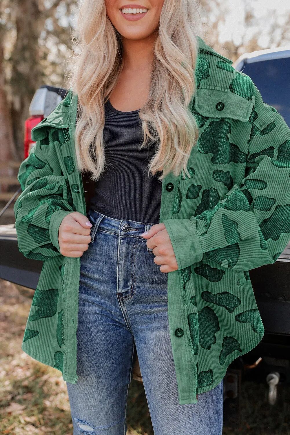 Stylish Leopard Print Single-Breasted Corduroy Jacket for Women - Trendy Fall & Winter Fashion Outerwear for Casual Outings and Date Nights