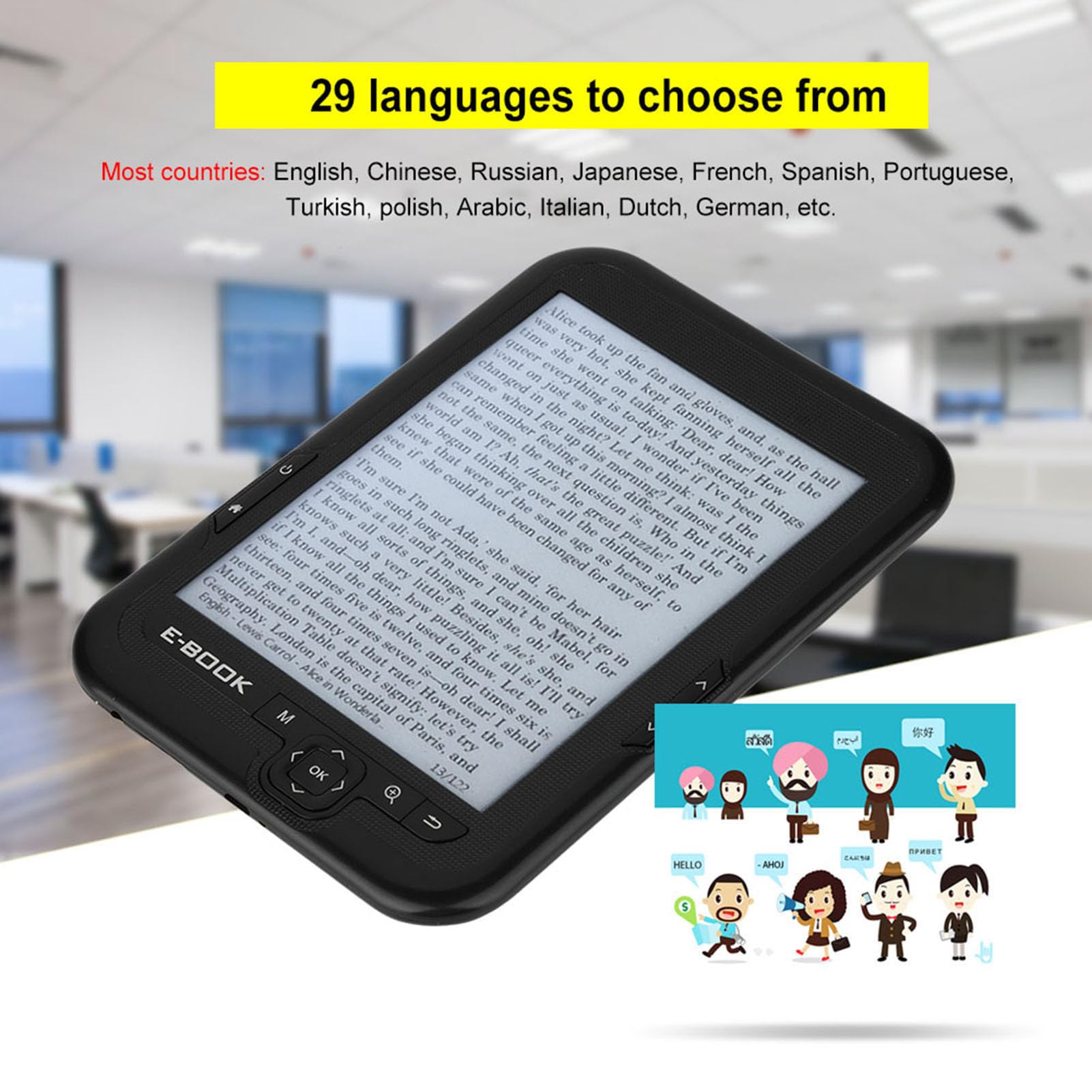 6 Inch Ebook Reader with E Ink Display - 600x800 Resolution, 300DPI, 8GB Storage, Blue Cover - Lightweight & Eye-Friendly for Reading, Travel, and Studying