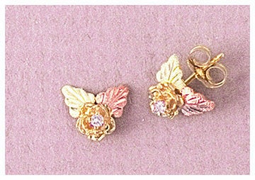 10Kt Three-Tone Rose Gold Leaf Earrings with Natural Diamond Accents - Petite & Small Stud Earrings for Women (Set of 1) | Perfect for Everyday Wear, Date Nights & Special Occasions