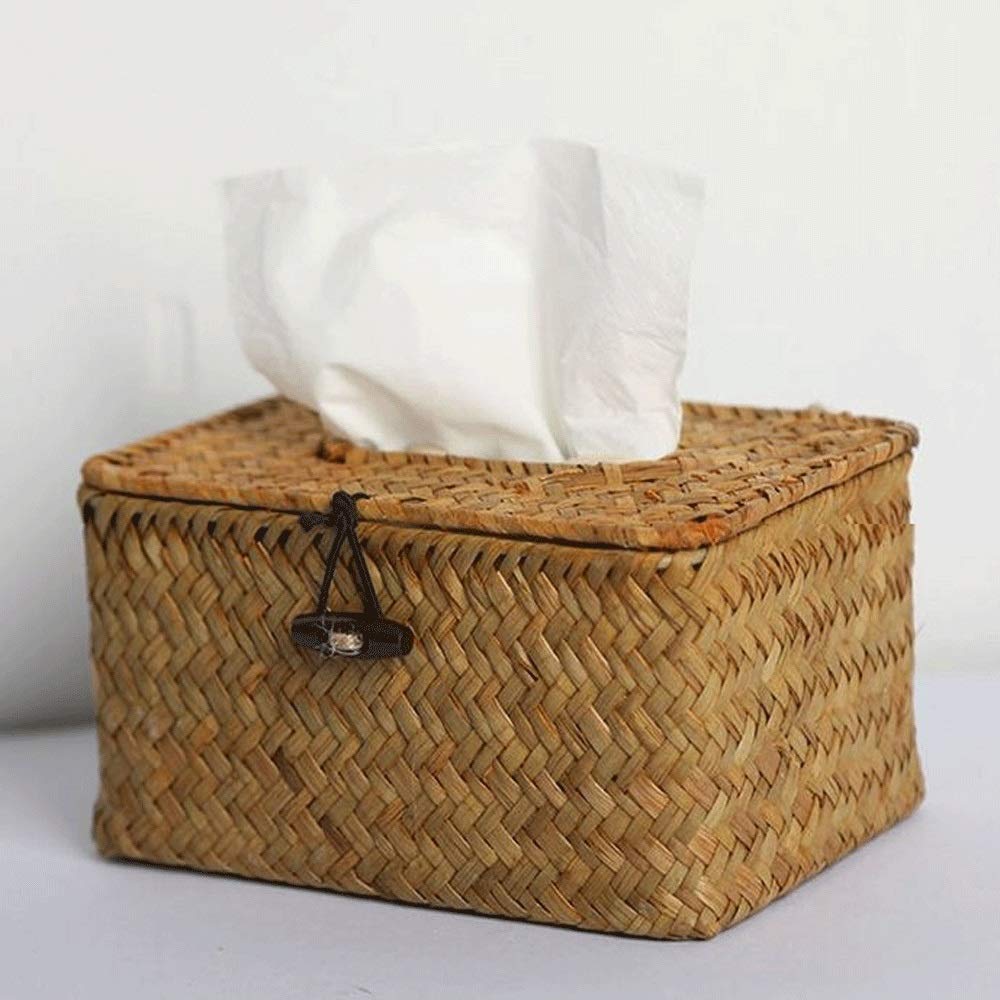 Vintage Handwoven Straw Tissue Box Holder - Eco-Friendly Woven Napkin Dispenser for Bathroom, Kitchen & Dining Table Organization