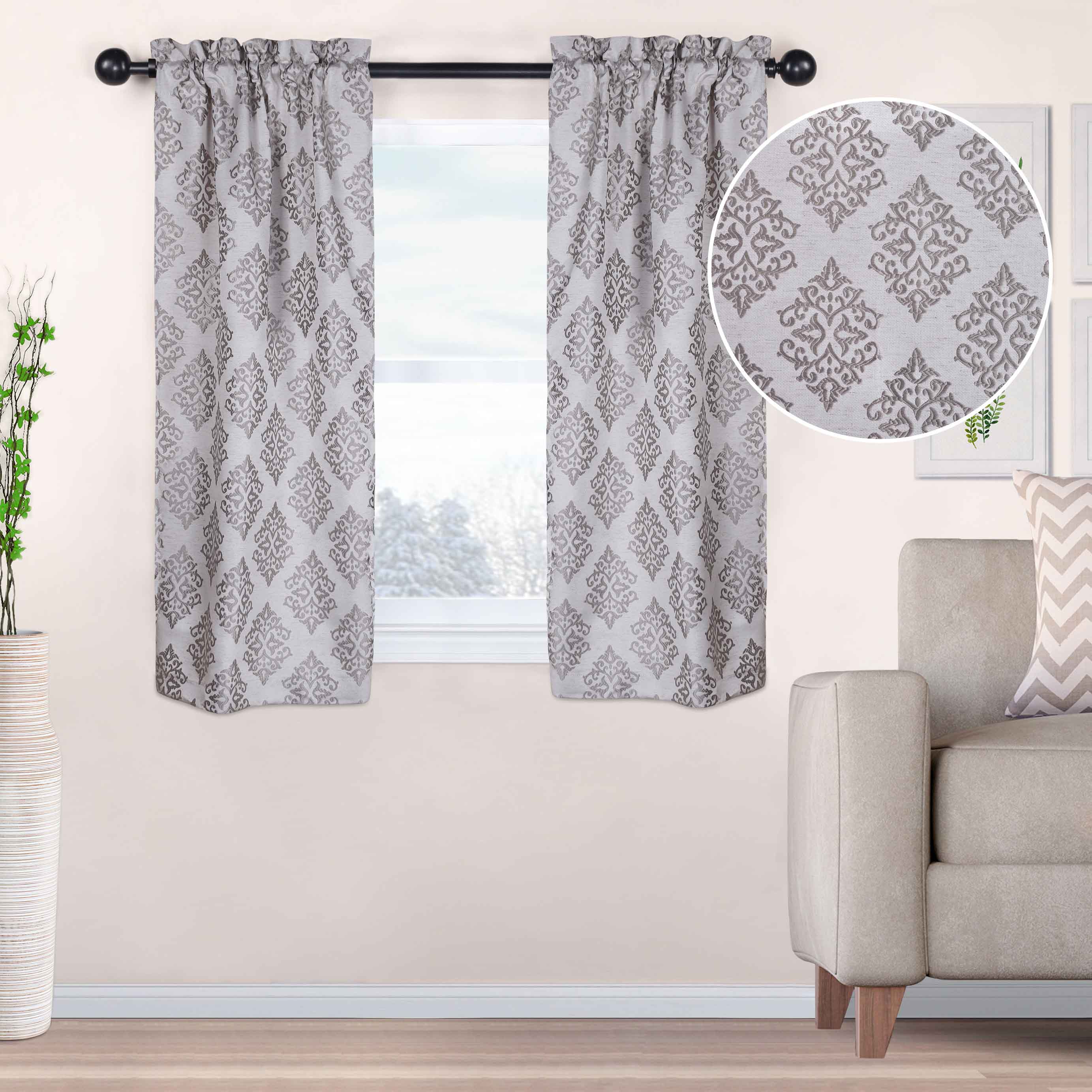 Venetian Damask Jacquard Curtain Panels - Set of 2 Luxury Window Treatments for Living Room & Bedroom Decor