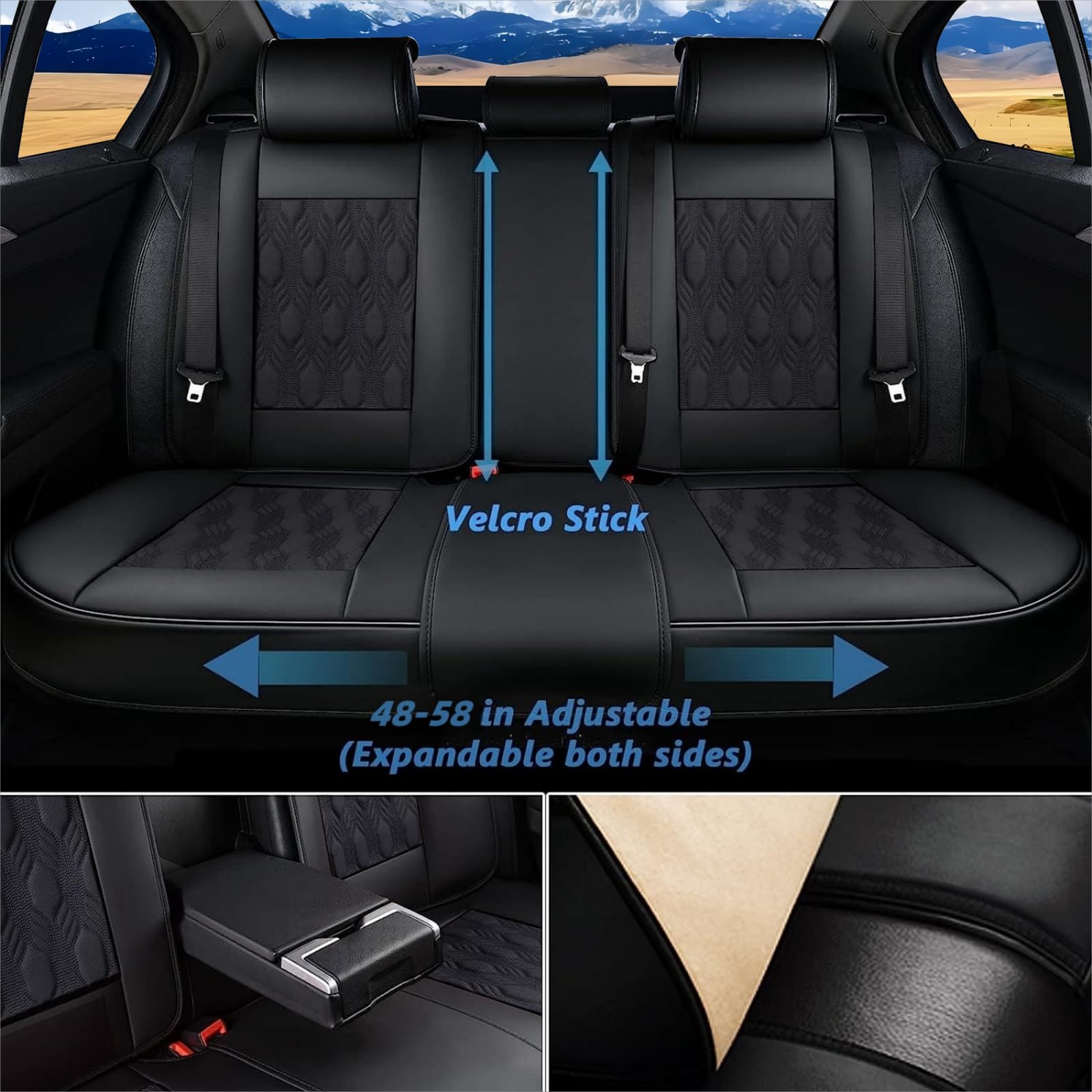 Premium Nappa Leather Car Seat Covers Full Set - Waterproof Luxury Seat Protector with Embossed Pattern, Universal Fit for Most Vehicles (Black) - Perfect for Daily Commute, Road Trips & Protecting Your Car Interior