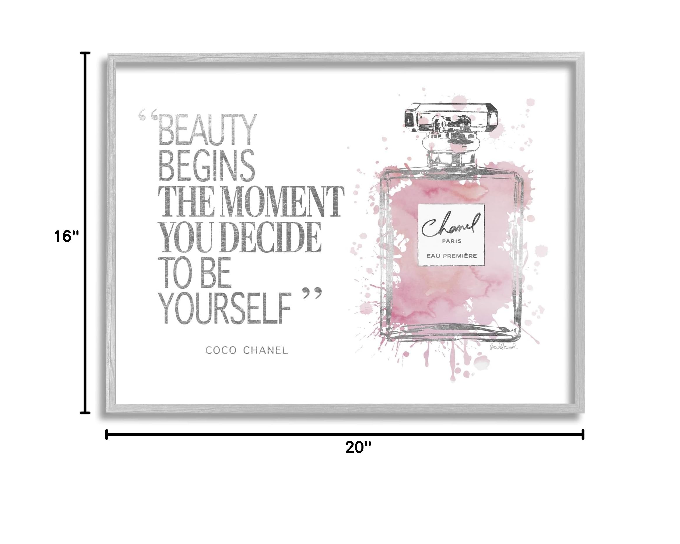 Stupell Industries Beauty Begins Fashion Perfume Grey Framed Wall Art - 16x20 Inches, Designed by Amanda Greenwood - Perfect for Bedroom, Living Room & Office Decor