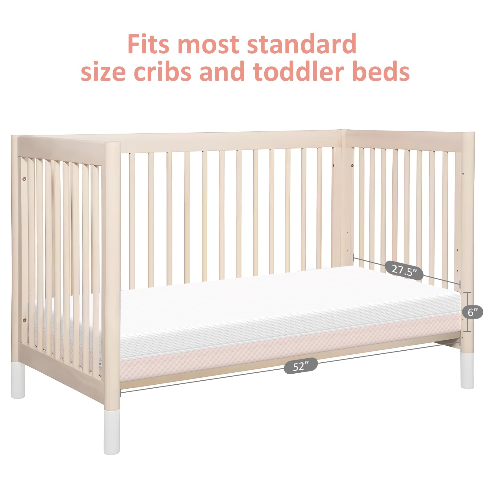 Dual-Sided Memory Foam Crib Mattress for Infants & Toddlers - Breathable 3-Layer Premium Baby Mattress with Removable Cover (White & Pink) | Safe & Comfortable for Nursery, Daycare & Travel