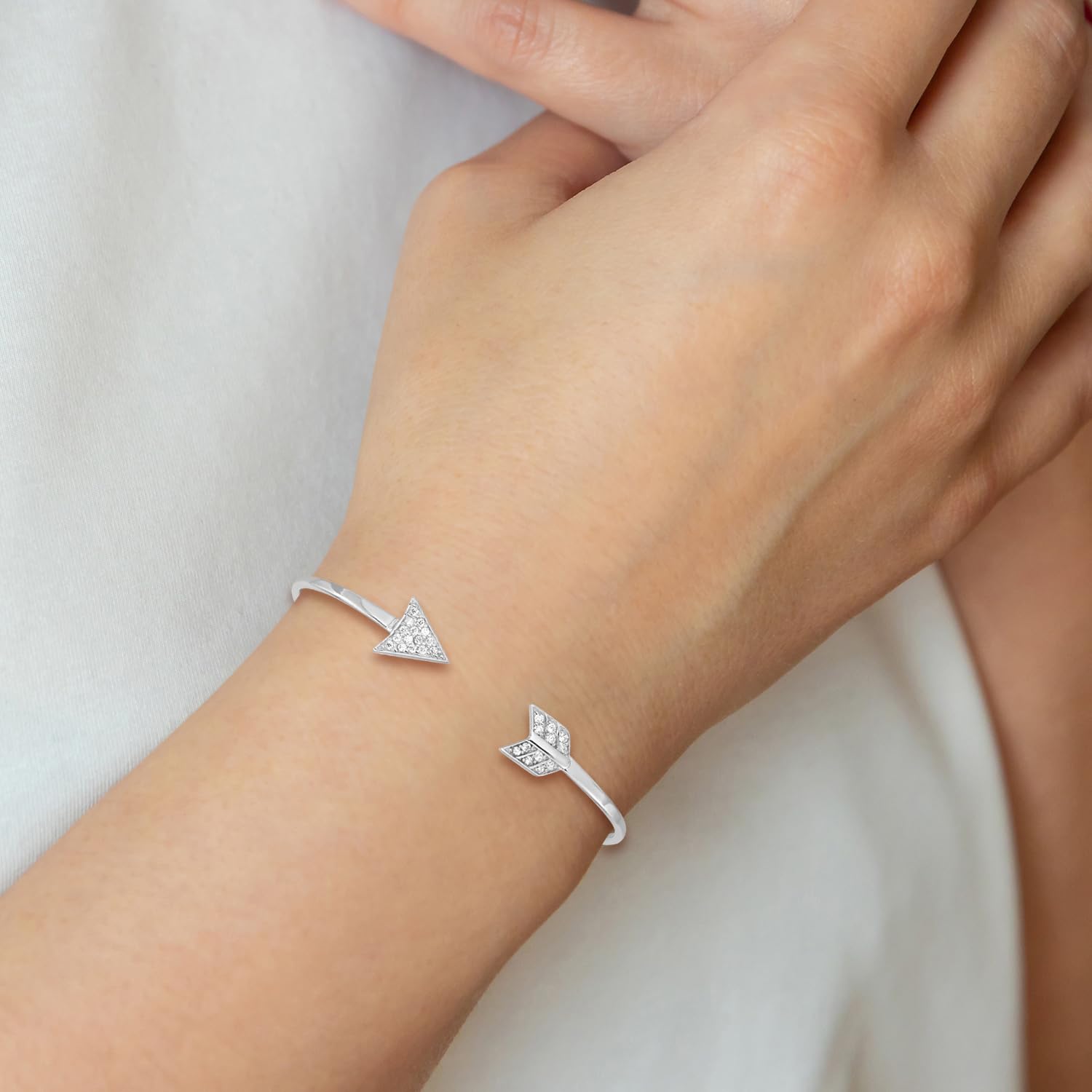 925 Sterling Silver Cubic Zirconia Arrow Cuff Bangle Charm Bracelet for Women | Elegant Fashion Jewelry Gift for Birthday, Anniversary & Special Occasions