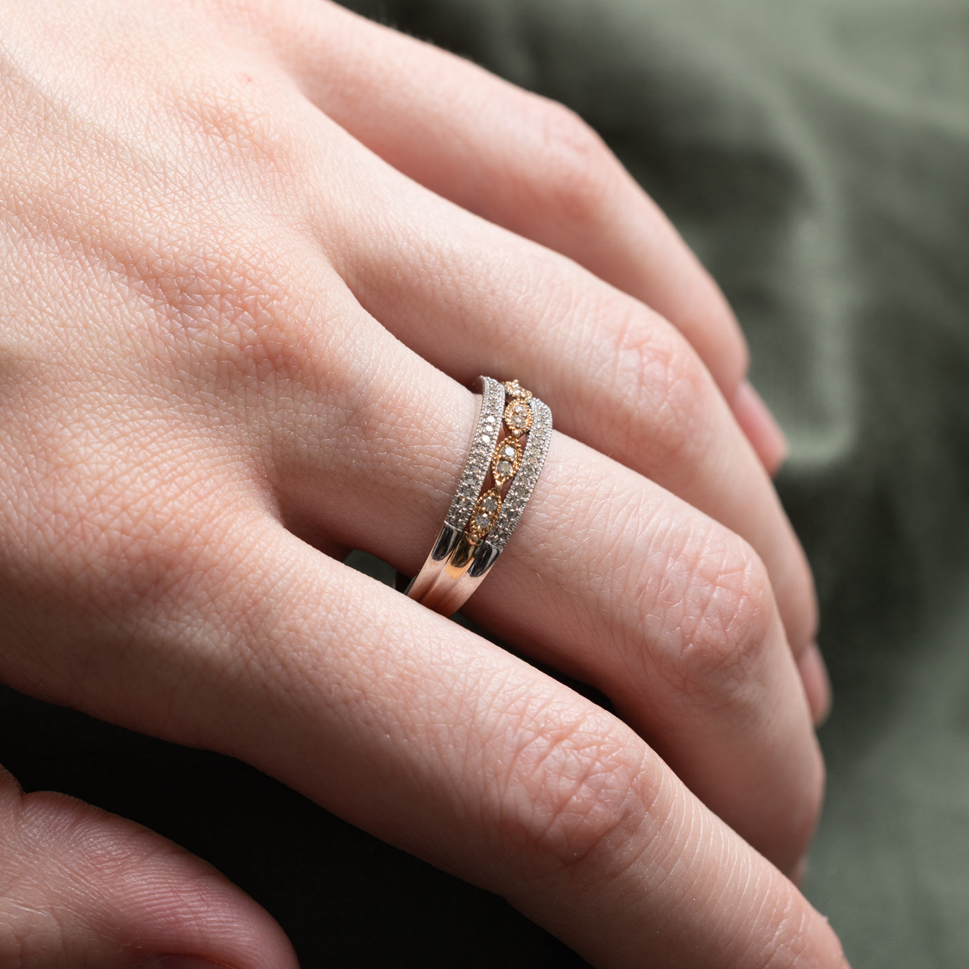 Two Tone Gold Diamond Open Textured Ring | 0.23ctw | Size 8.25 | Elegant Stackable Ring for Women, Perfect for Weddings, Anniversaries & Everyday Wear