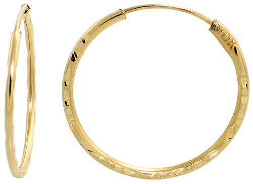 10K Gold Thin Diamond Cut Hoop Earrings - 3/4 Inch (19mm) Dainty Huggie Hoops for Women, Perfect for Everyday Wear, Parties & Special Occasions