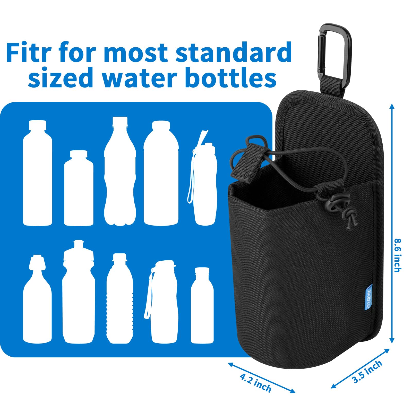 Xxerciz Nylon Water Bottle Holder for Backpack Shoulder Strap - Adjustable Drawstring Pouch with Carabiner Clip | Portable Hydration Accessory for Hiking, Camping & Outdoor Adventures