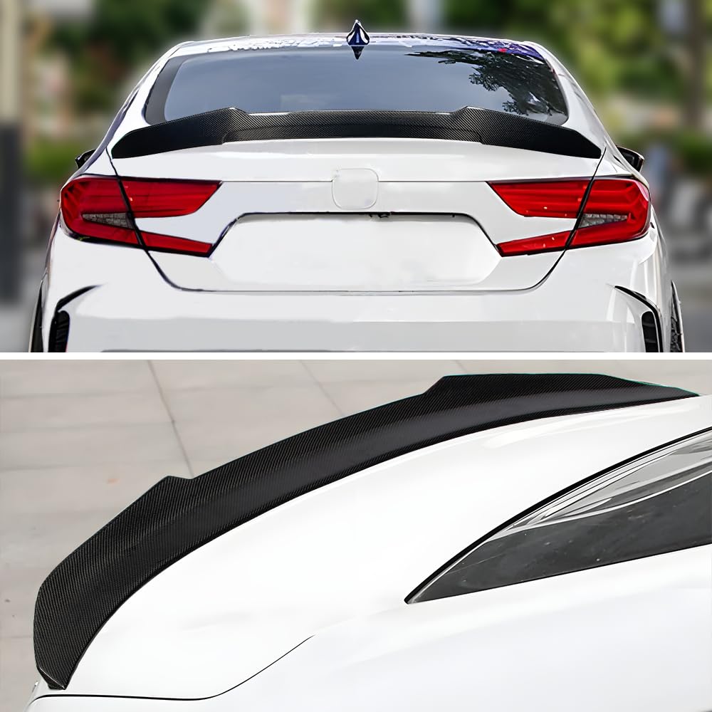 AeroBon Real Carbon Fiber Trunk Spoiler for 2018-2022 Honda Accord 10th Gen (H-Style) - Lightweight & Durable Rear Wing - Perfect for Street Racing & Car Customization