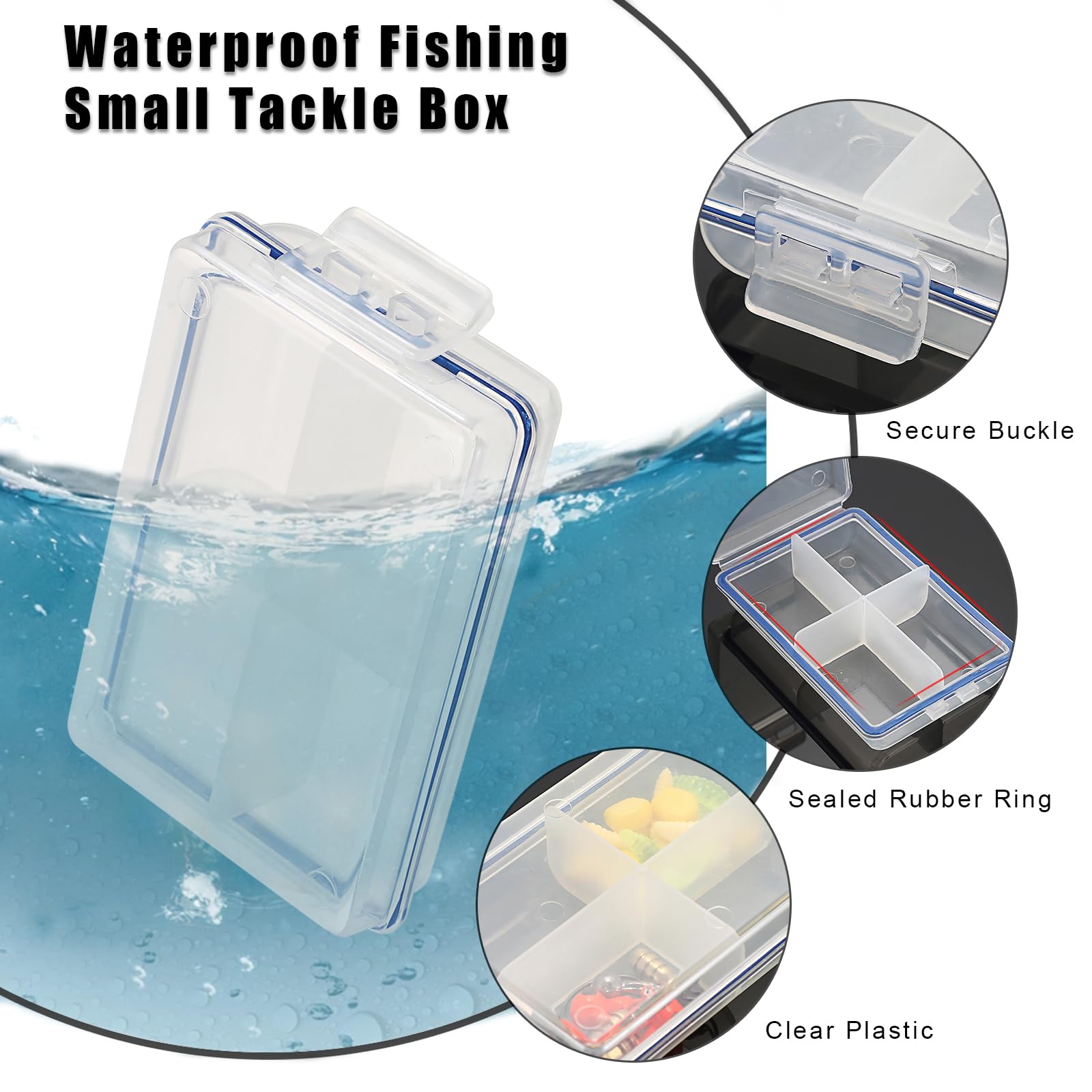 6 Pack Small Plastic Fishing Tackle Box Organizer with 4 Compartments - Portable Lure Storage Box for Bass, Trout & Saltwater Fishing - Perfect for Boat, Kayak & Shore Fishing Trips