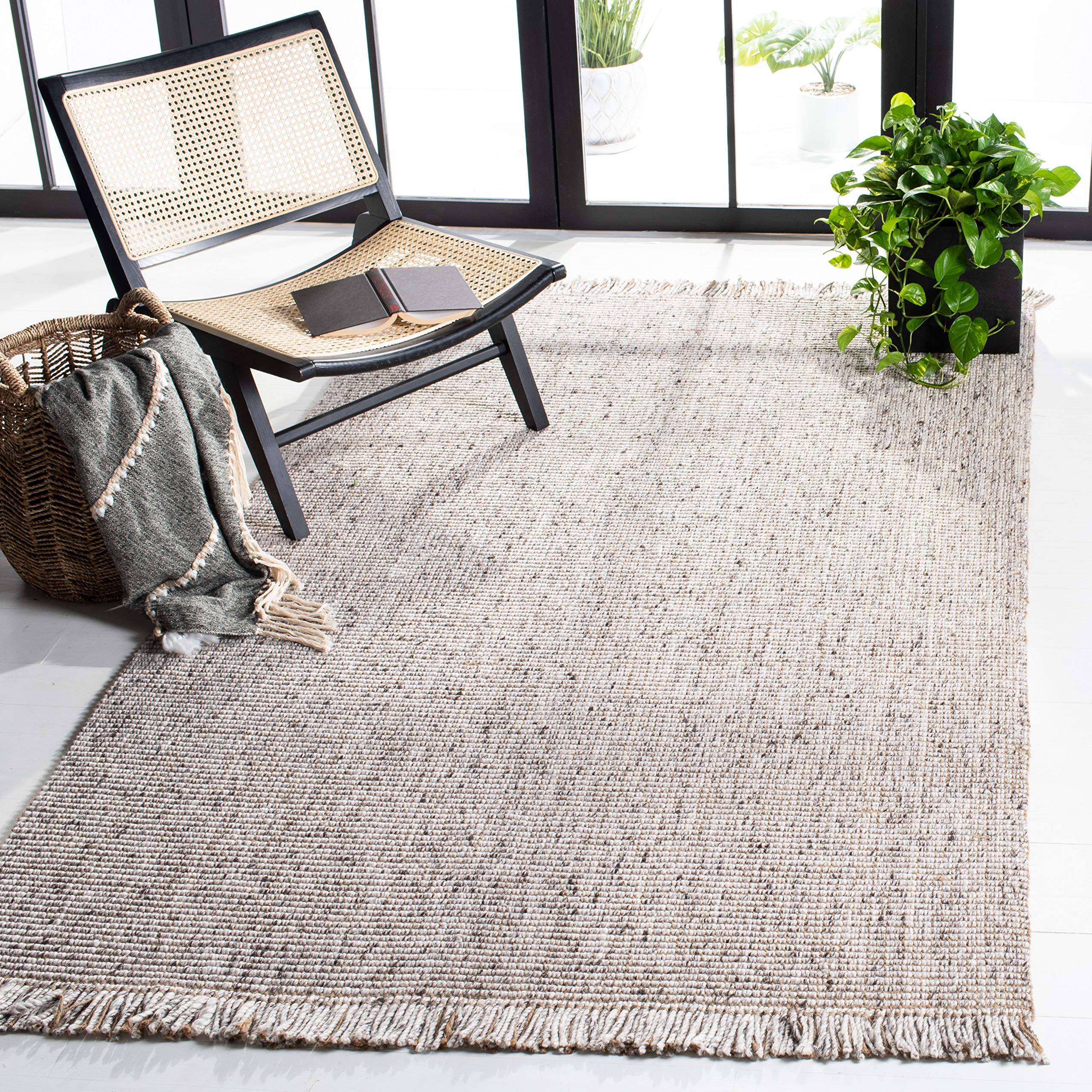 SAFAVIEH Handmade Woven Jute Area Rug 6' x 9' - Natural Fiber Collection in Silver & Beige for Living Room, Bedroom, High Traffic Areas | Durable & Stylish Home Decor for Boho, Farmhouse & Coastal Interiors (NF826G)