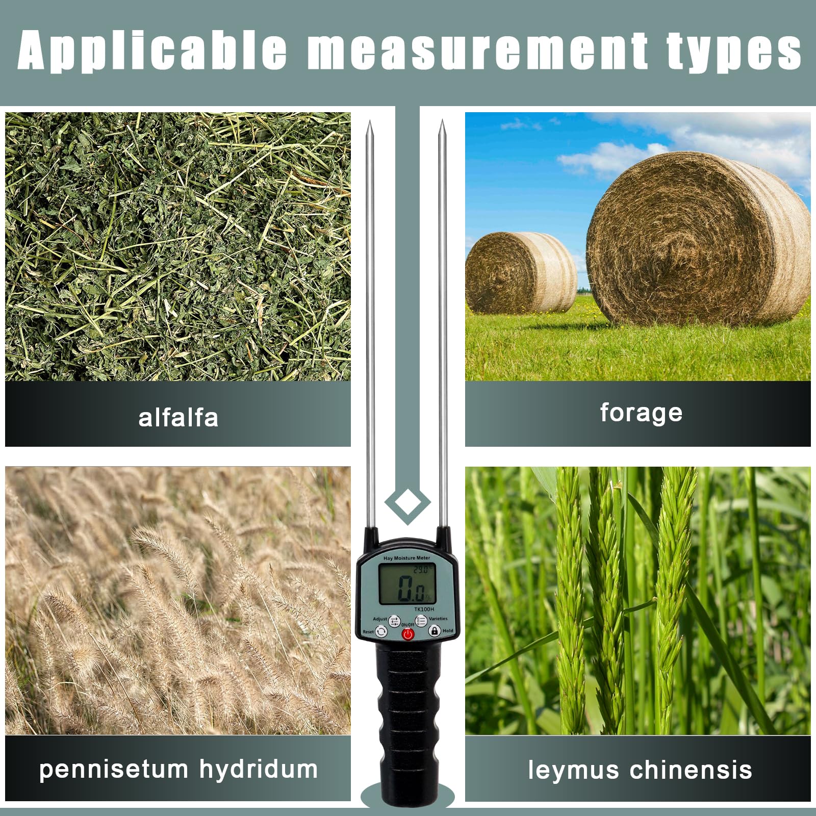 Upgrade TK100H Portable Hay Moisture Tester with Probe & Carrying Bag - Digital Forage Moisture Meter for Hay, Leymus Chinensis, Pennisetum Hydridum | Perfect for Farm, Ranch & Agriculture Use