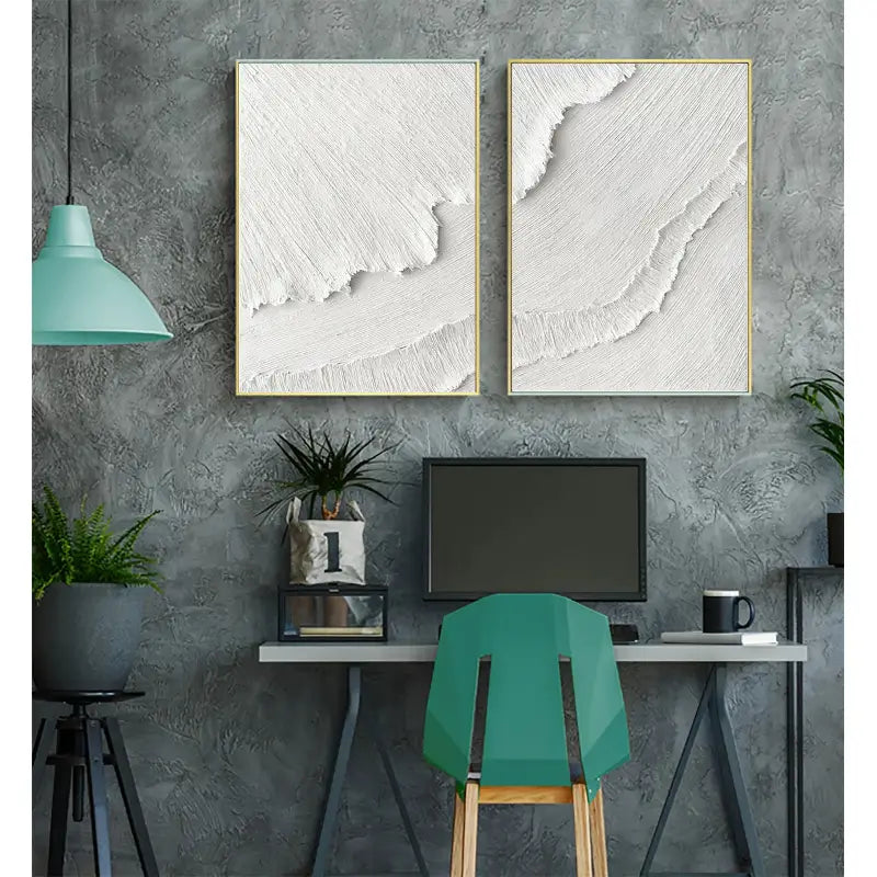 Minimalist White Textured Canvas Paintings - Set of 2 Modern Abstract Wall Art (MM065) | Perfect for Living Room, Bedroom & Office Decor