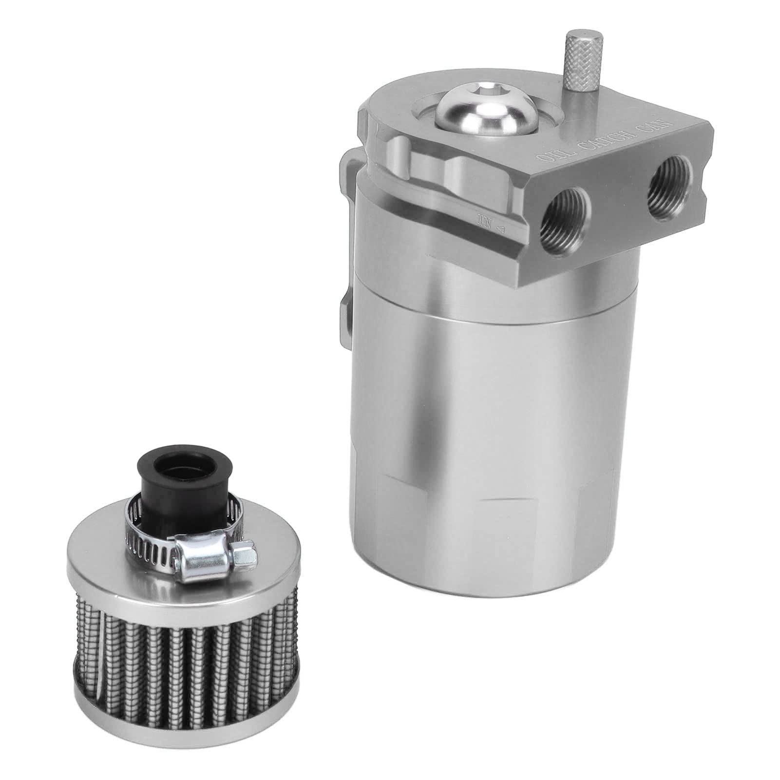 High Performance Oil Catch Can for Cars - Compact & Durable Oil Reservoir Tank (Silver) | Reduces Engine Sludge & Improves Performance | Ideal for Racing, Off-Road & Daily Driving