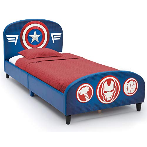 Delta Children Upholstered Twin Bed with Marvel Avengers Design | Superhero Themed Kids Bedroom Furniture | Perfect for Boys' Room Decor and Play Area