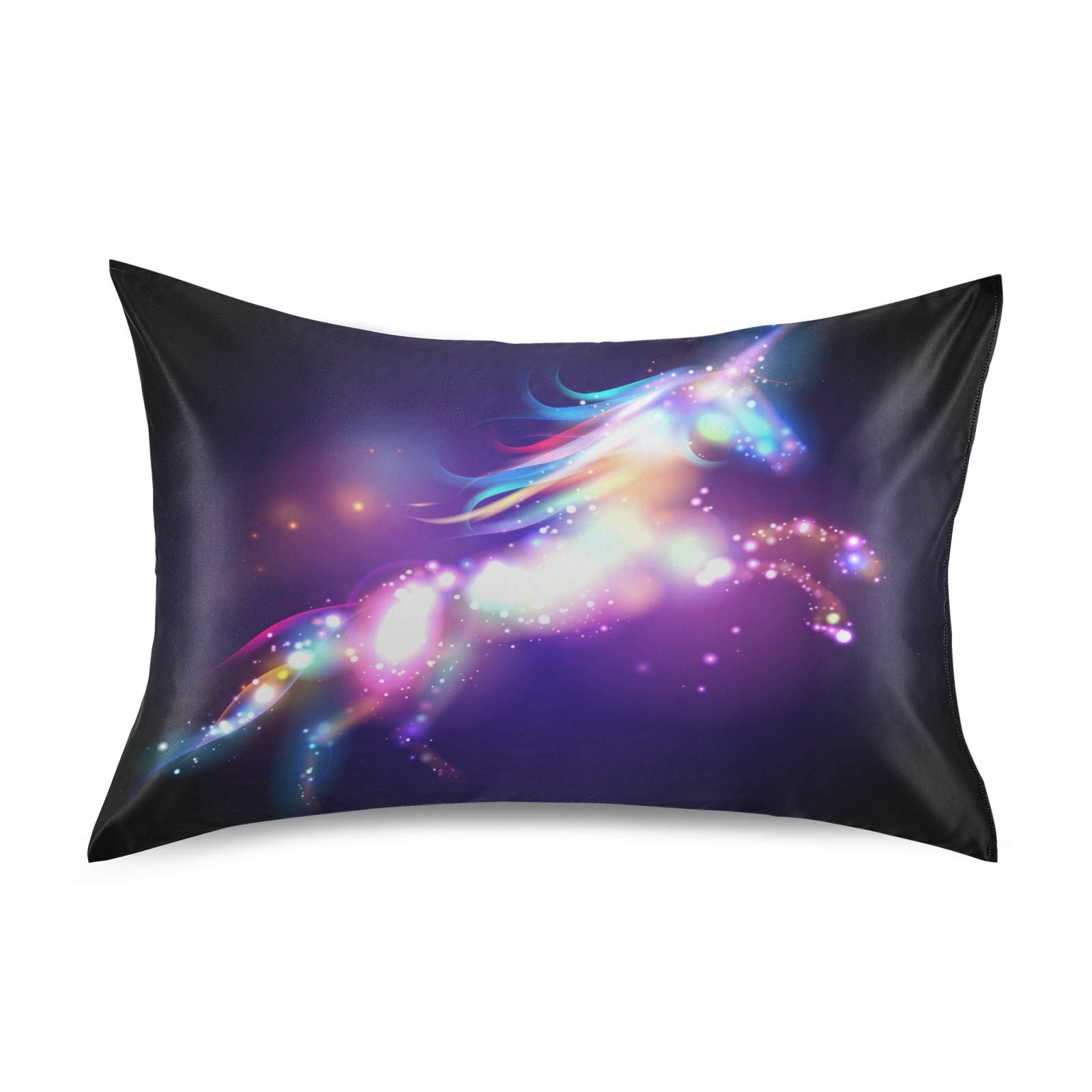 Unicorn Satin Pillowcase for Hair & Skin - Breathable Standard Size 20x26 Inch Envelope Closure Pillow Cover - Perfect for Bed, Sofa & Couch - Soft Hair Care & Beauty Sleep Accessory