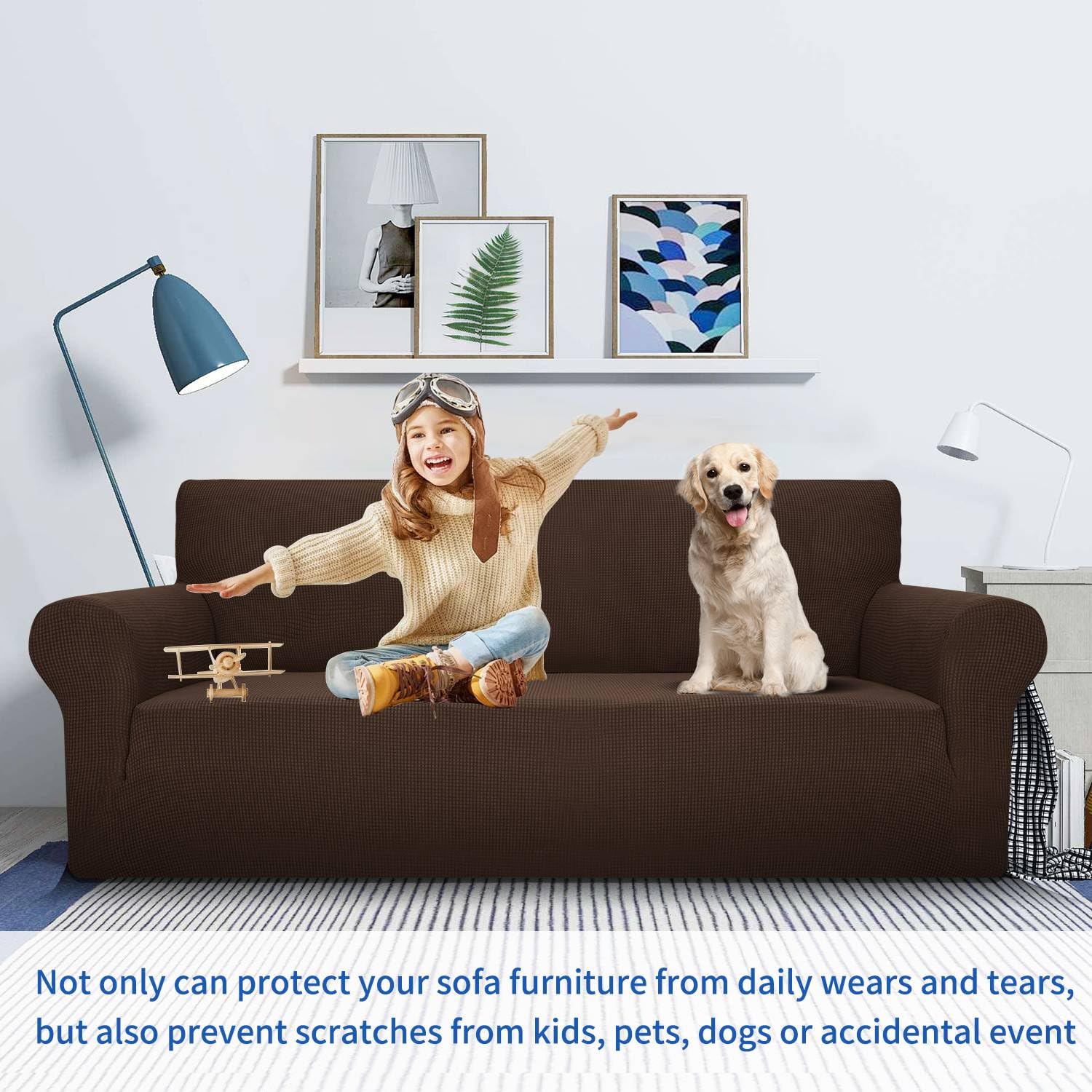 MAXIJIN Stretch Loveseat Sofa Slipcover - 1 Piece Washable Pet Proof Furniture Protector for 2 Cushion Couches, Non-Slip Sofa Cover for Dogs & Cats (Loveseat, Coffee) - Perfect for Living Room, Apartment & Pet-Friendly Homes