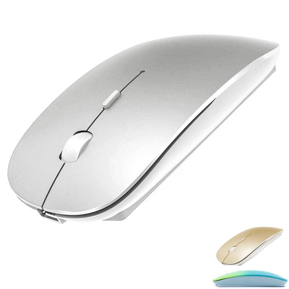 Rechargeable Bluetooth Mouse for MacBook Pro/Air, iPad, Laptop, PC - Wireless Ergonomic Mouse with Long Battery Life (Silver) | Perfect for Office Work, Travel & Home Use