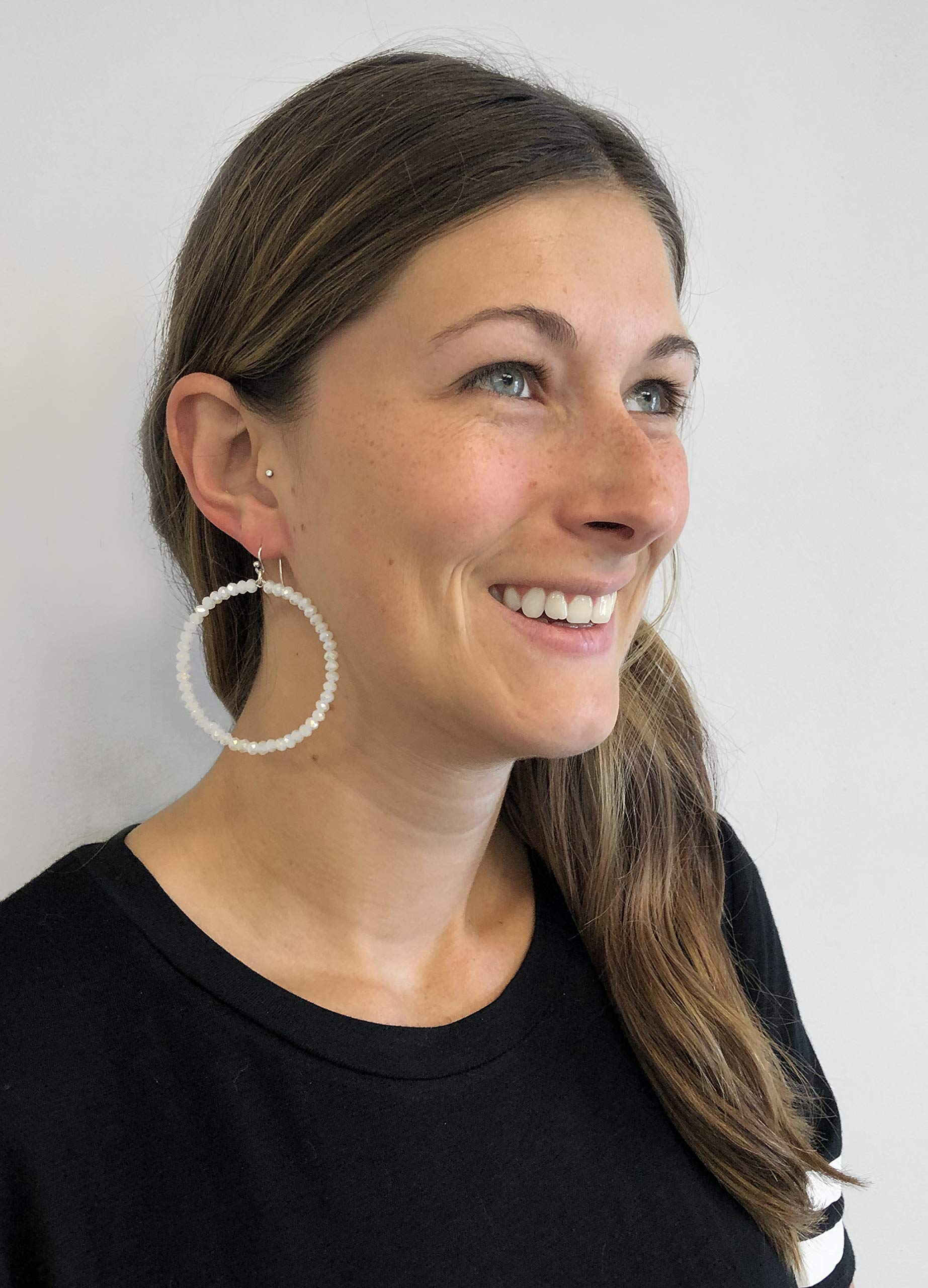 Chan Luu Silver Hoop Earrings with White Crystals for Women's Fashion