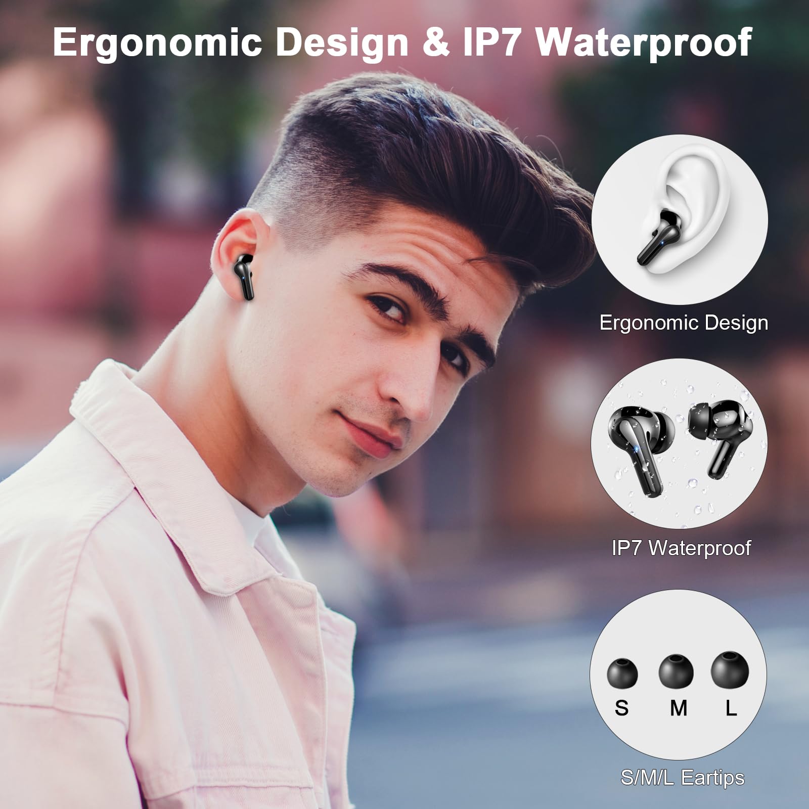 Wireless Earbuds Bluetooth 5.4 with Deep Bass & ENC Noise Cancellation, 45H Playtime LED Display IP7 Waterproof in-Ear Headphones for Android iOS - Perfect for Gym, Running, Commuting & Work Calls