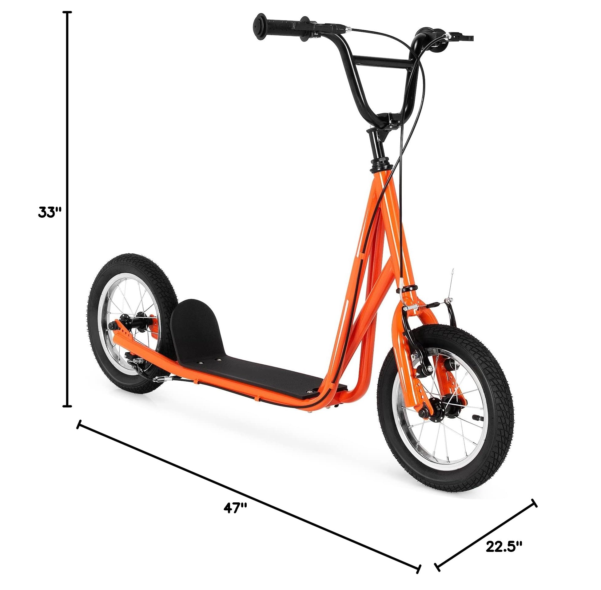 Goplus Youth Kick Scooter for Kids & Adults - 12-Inch Air Filled Wheels, Carbon Steel Frame, Adjustable Handlebar, Front & Rear Dual Brakes - Perfect Ride On Toy for Teens 8+ Years Old - Great for Commuting, School, Park & Outdoor Fun