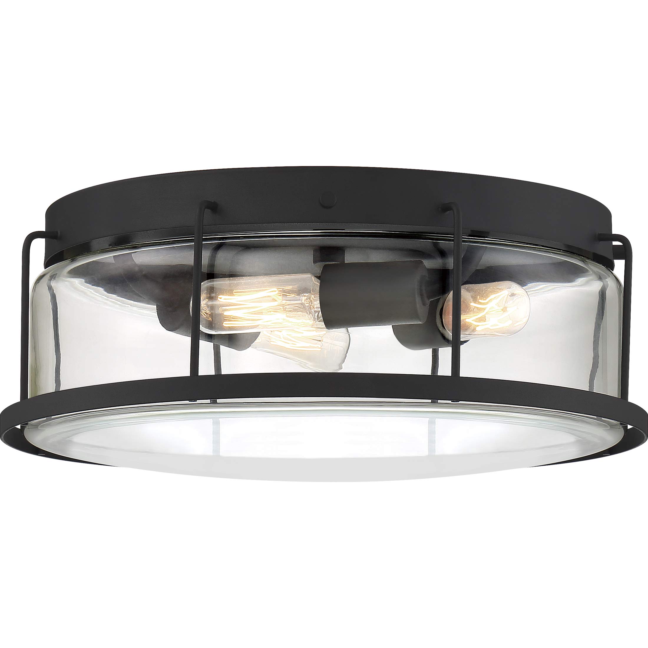 Quoizel Ludlow 3-Light Modern Flush Mount Ceiling Fixture - Earth Black Finish with Clear Beveled Glass Shade - Elegant Lighting for Foyer, Hallway & Living Room - Perfect for Home, Office & Restaurant Decor