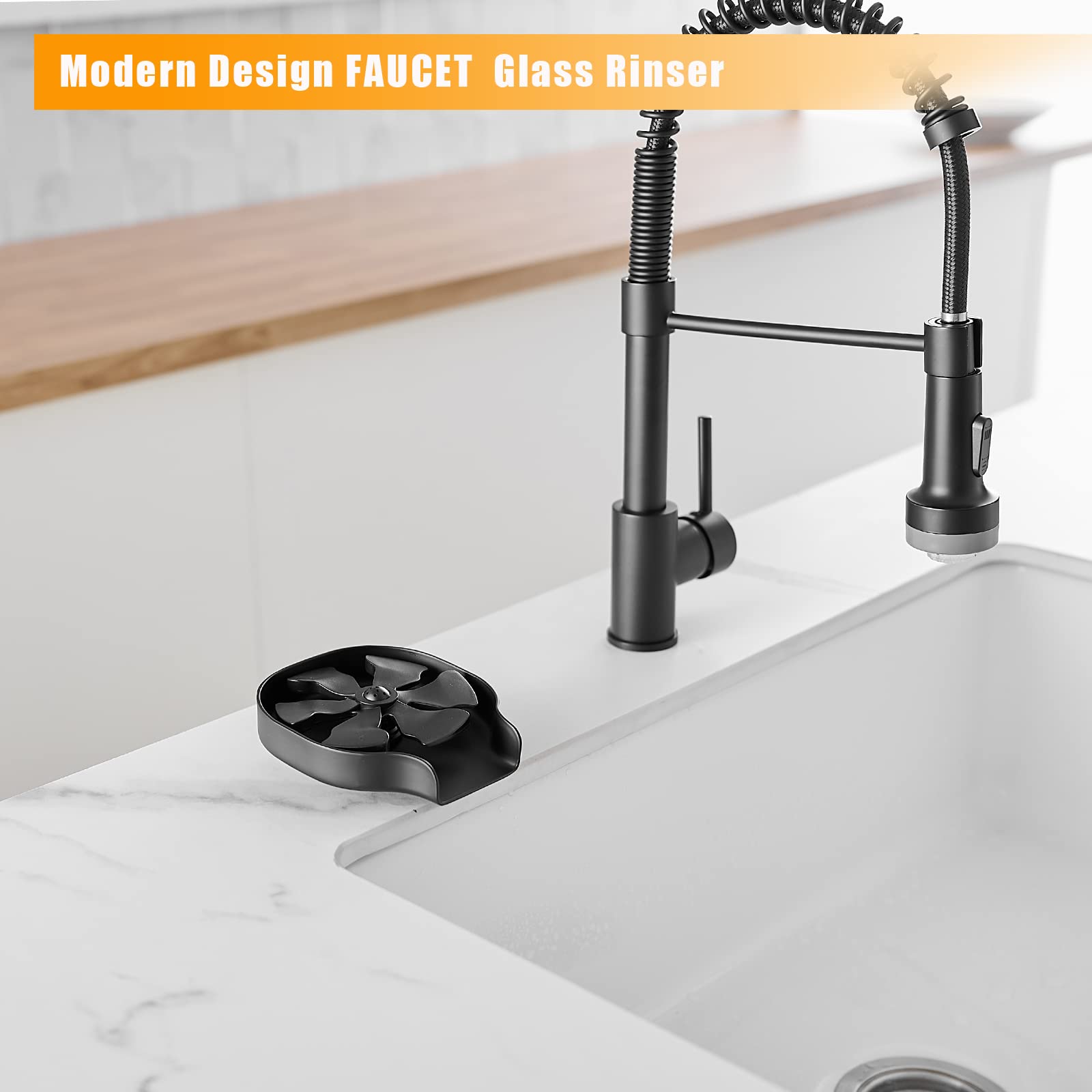 Hoimpro Stainless Steel Glass Rinser for Kitchen Sinks - Matte Black Faucet Mount Cup & Bottle Washer | Bar Accessory & Kitchen Sink Organizer | Perfect for Wine Glasses, Baby Bottles & Dish Cleaning
