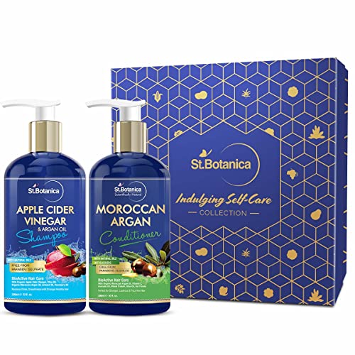 StBotanica Apple Cider Vinegar & Organic Argan Oil Shampoo and Conditioner Set (300ml) - Sulfate Free for Damaged Hair Repair, Dandruff Control & Scalp Care - Perfect for Dry, Frizzy Hair Treatment at Home