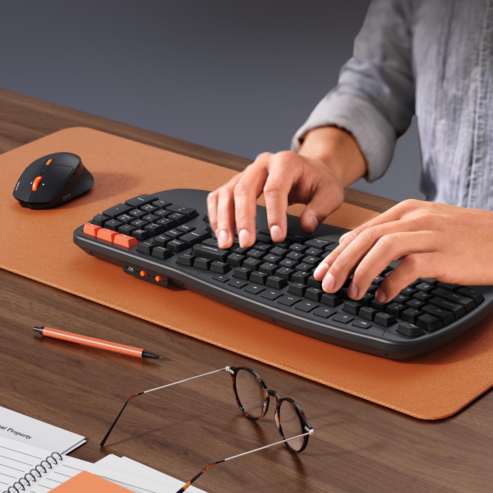 MEETION Wave Ergonomic Wireless Keyboard and Mouse Combo - Bluetooth/USB Connectivity with Wrist Rest, 4 DPI Adjustable Silent Mouse, Rechargeable for Windows/Mac/Android (Black) - Perfect for Office Work, Gaming & Long Typing Sessions
