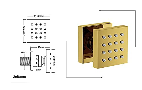 Premium 6-Piece Square Massage Body Jets Shower Set - Polished Gold Solid Brass Wall-Mounted Spray Nozzles for Spa-Like Relaxation | Perfect for Bathroom Renovation & Luxury Shower Experience