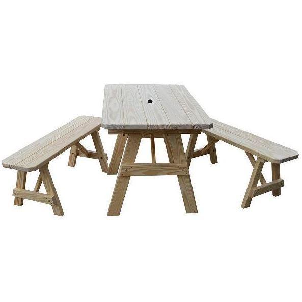 Unfinished Yellow Pine Traditional Dining Table with 2 Benches - Rustic Farmhouse Kitchen & Dining Room Furniture Set for Country Style Homes