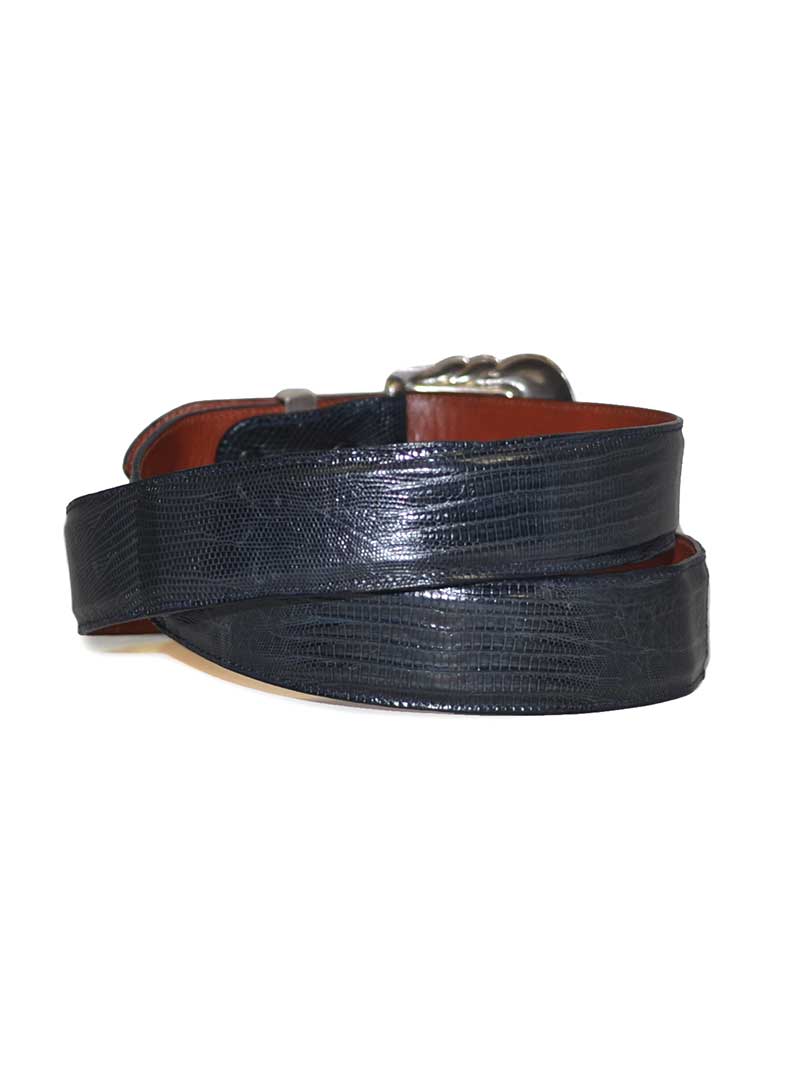 Lucchese W0398 Genuine Lizard Skin Western Belt for Men - Handcrafted in USA - Navy Blue - Perfect for Cowboy Boots, Rodeo & Western Fashion