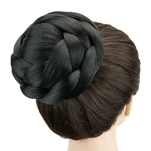 IMISSU Large Size Dancer Braided Chignon Hair Donut - Black Hair Bun Scrunchie for Wedding, Party & Updo Hairstyles | Perfect for Ballet, Cosplay & Special Occasions