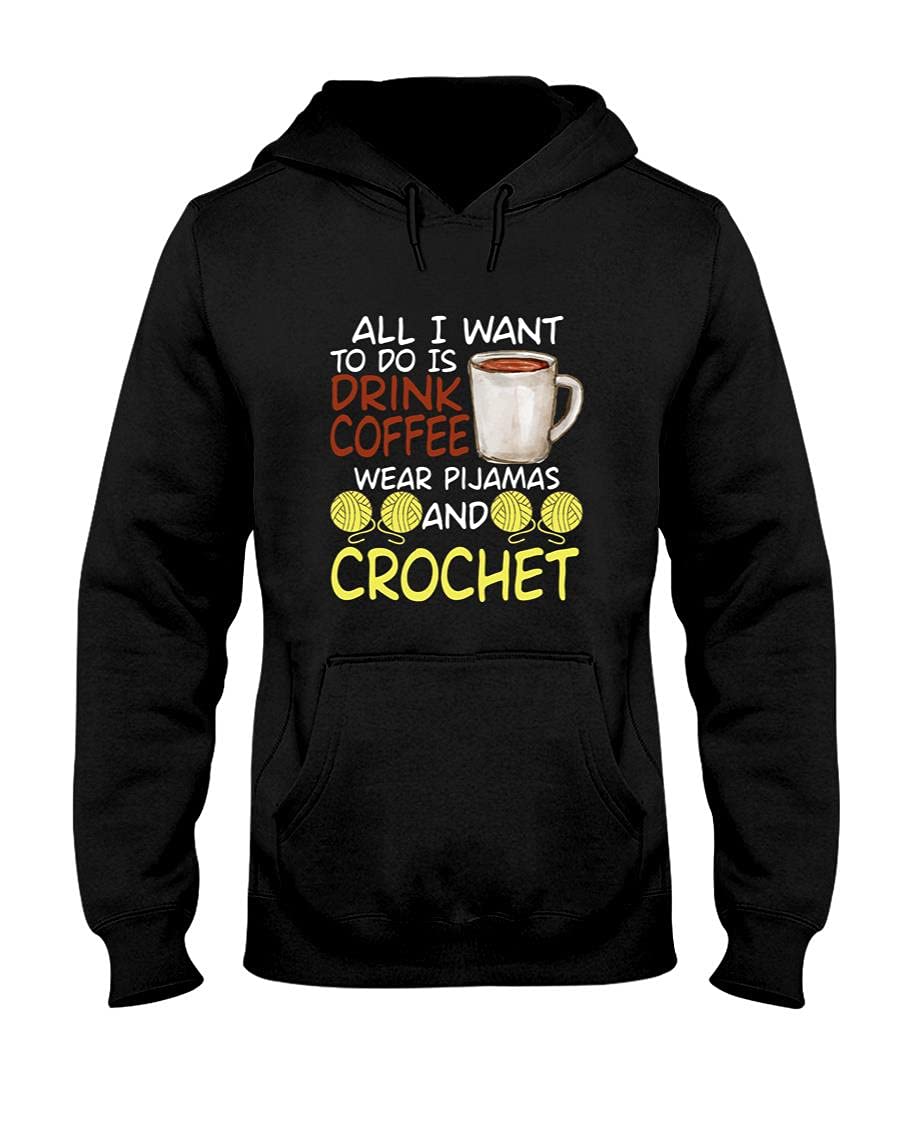 Funny Crochet Hoodie for Coffee Lovers - Cozy Pajama Style Sweatshirt for Relaxing at Home & Coffee Dates