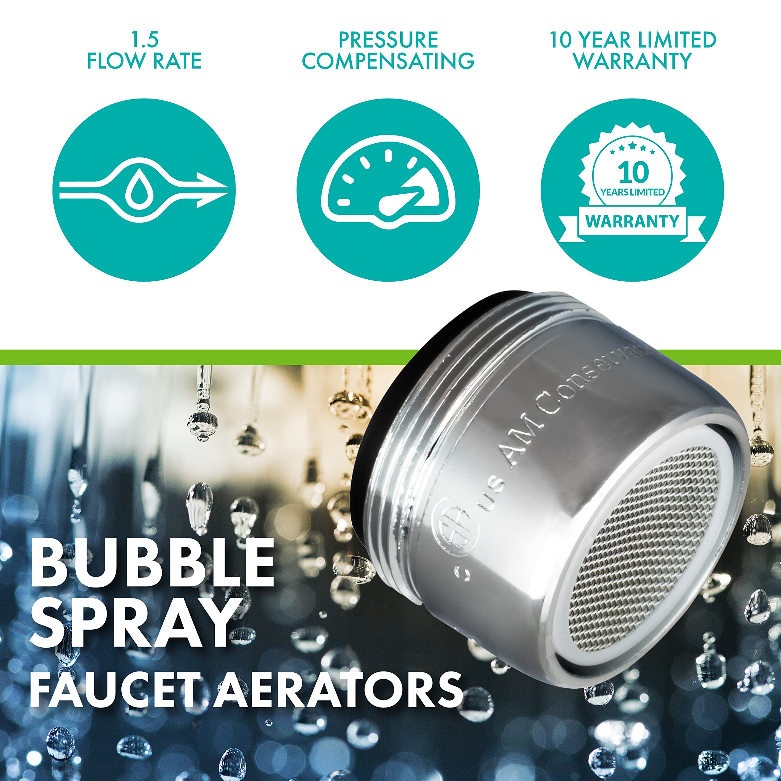 Niagara Conservation 1.5 GPM Chrome Faucet Aerator - 2 Pack, Pressure-Compensating Bubble-Spray Design for Bathroom & Kitchen Sinks | Water Saving, CA Compliant | Perfect for Eco-Friendly Homes & Water Conservation